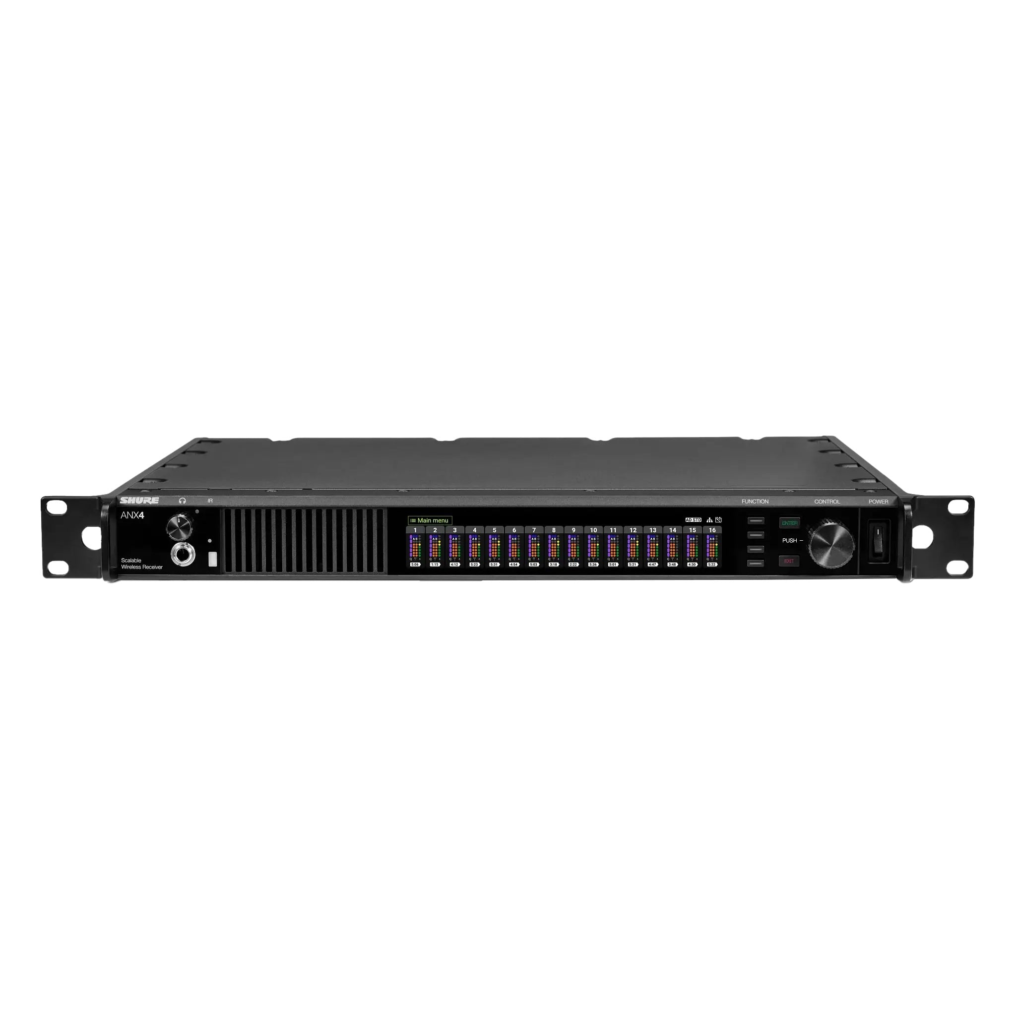 Shure ANX4 - Scalable Wireless Receiver for Axient and ULX-D Systems, front tilt