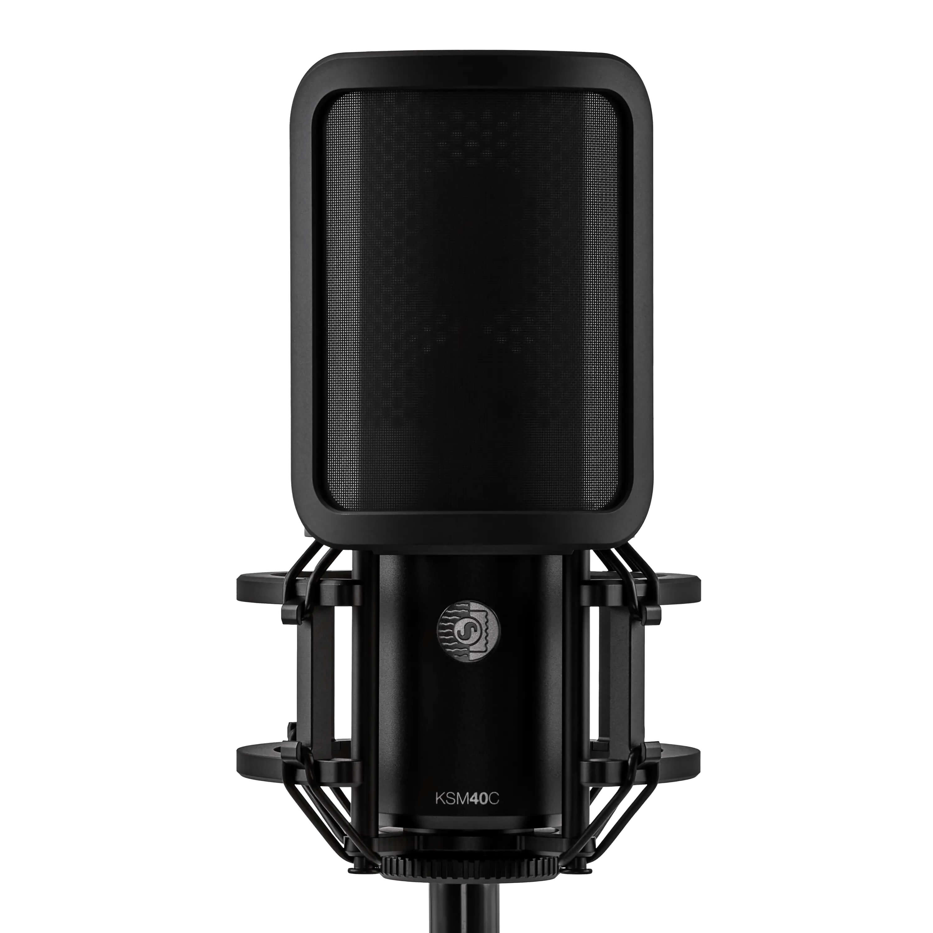 Shure KSM40C - Large Diaphragm Cardioid Condenser Microphone with shock mount and pop filter, front
