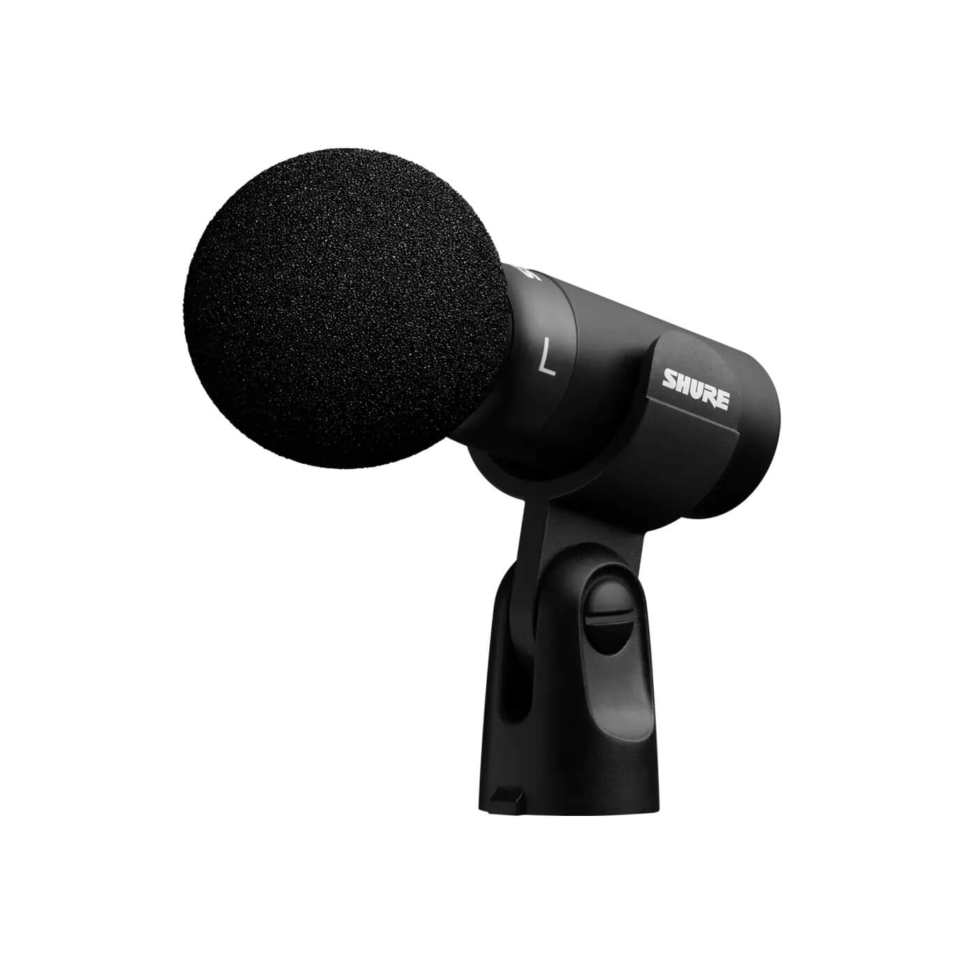 Shure MoveMic 88+ - Wireless Stereo Condenser Microphone, shown with included windscreen and clip