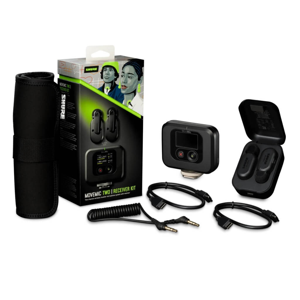 The Shure MoveMic Two Receiver Kit - 2-Channel Wireless Lavalier Microphone System With Receiver, retail box