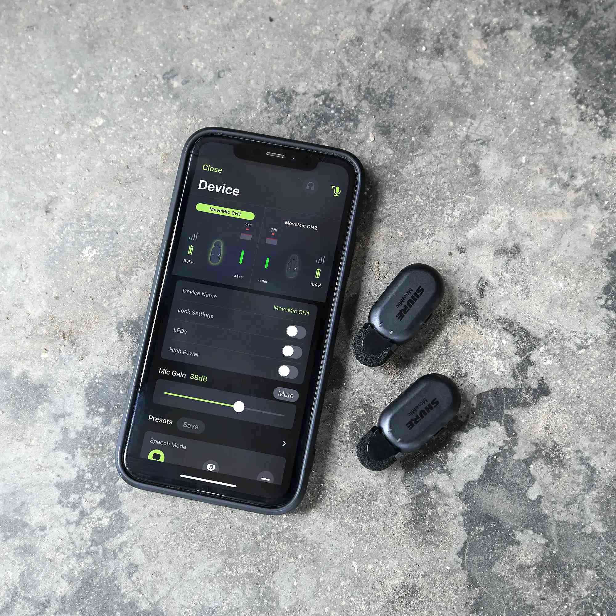 Shure MoveMic Two - Two-Channel Wireless Lavalier Microphones, Shure MOTIV Video or Audio apps