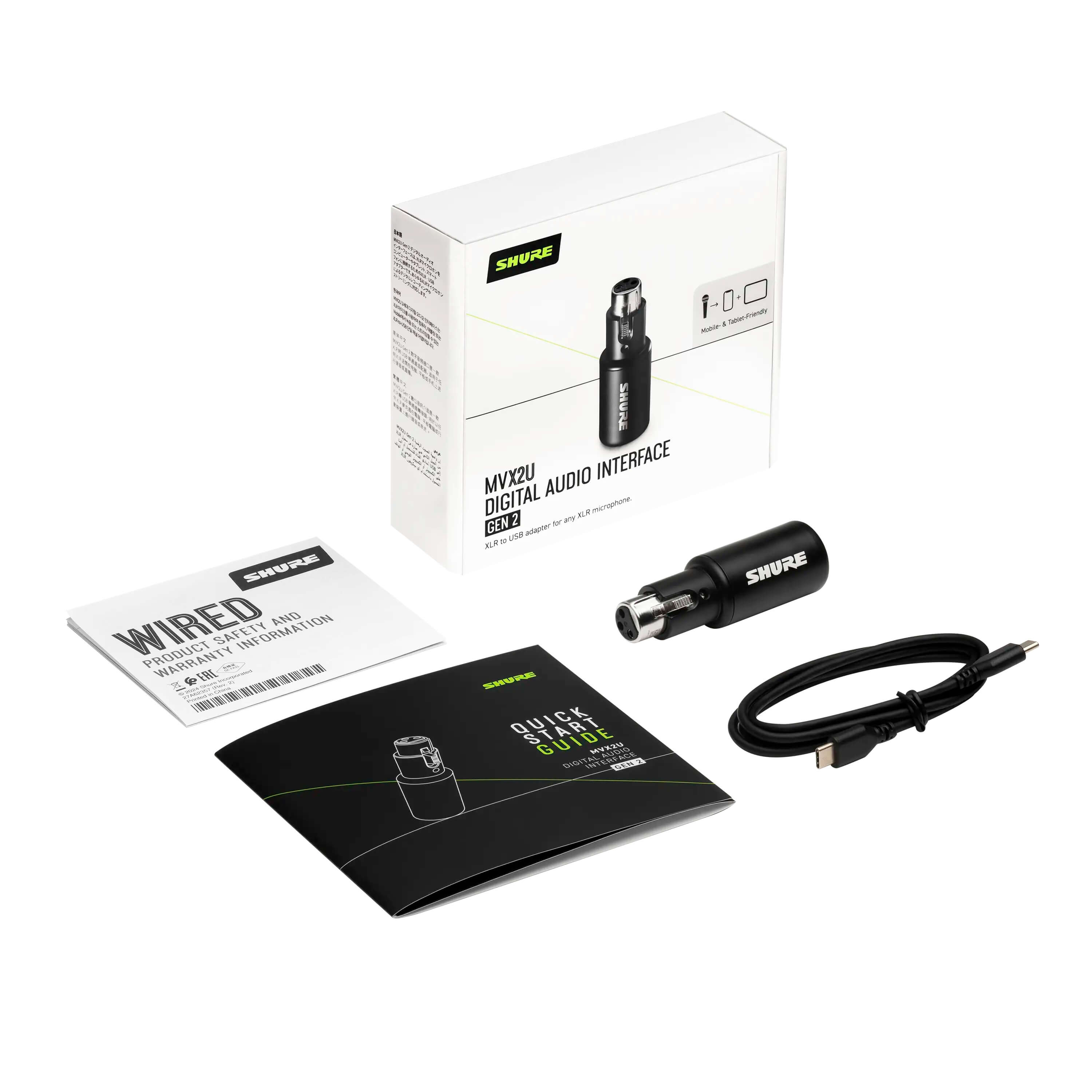Shure MVX2U Gen 2 - Digital Audio Interface, XLR to USB Adapter, retail box