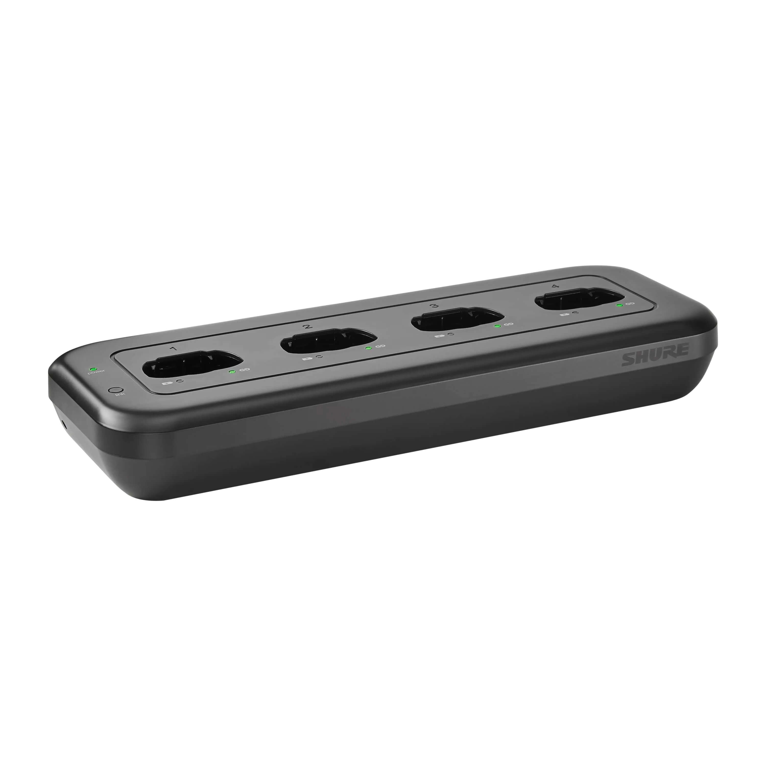 Shure MXWNDX4 - Microflex Wireless neXt Networked Charging Station, angle