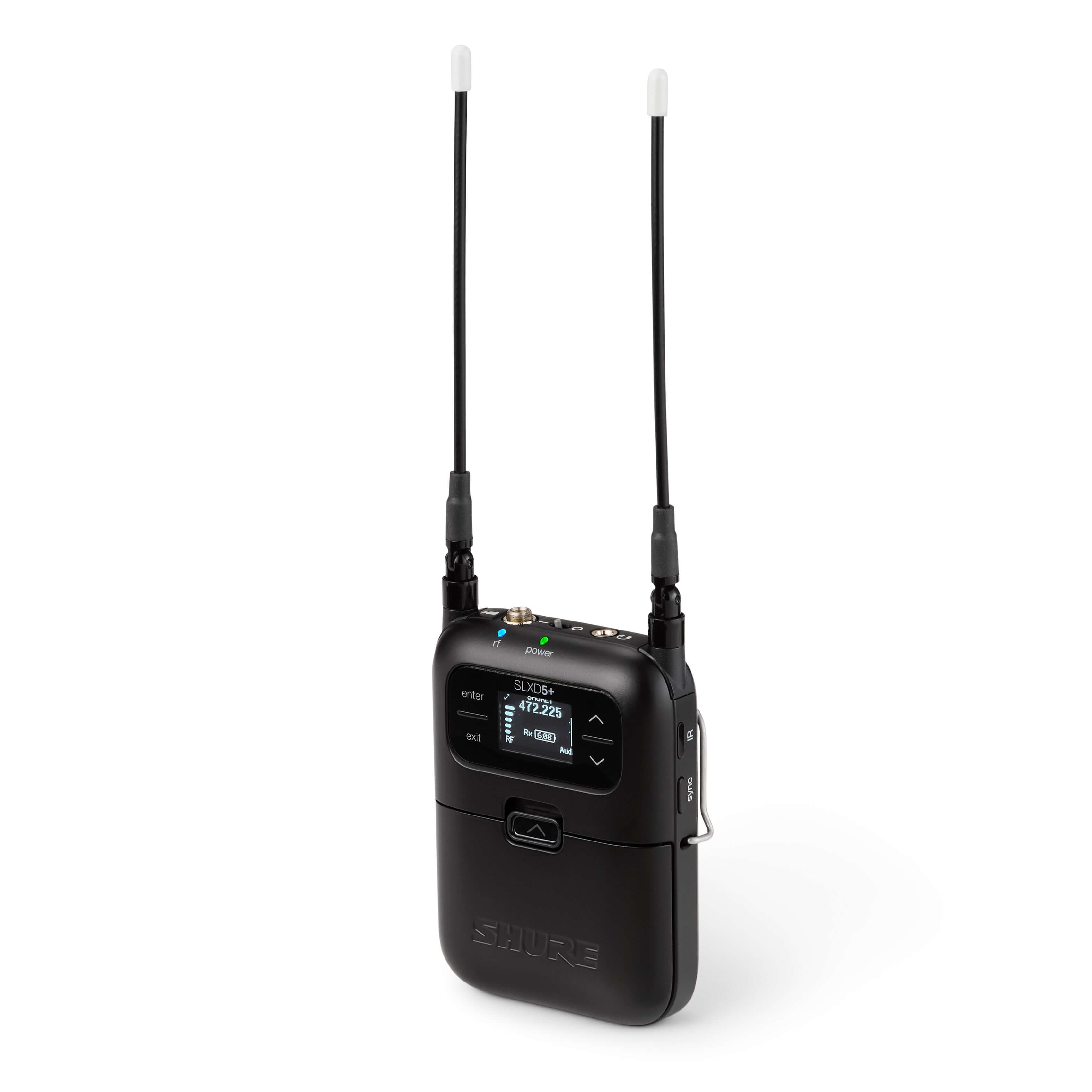 Shure SLXD5+ Single-Channel Portable Digital Wireless Receiver, angled left