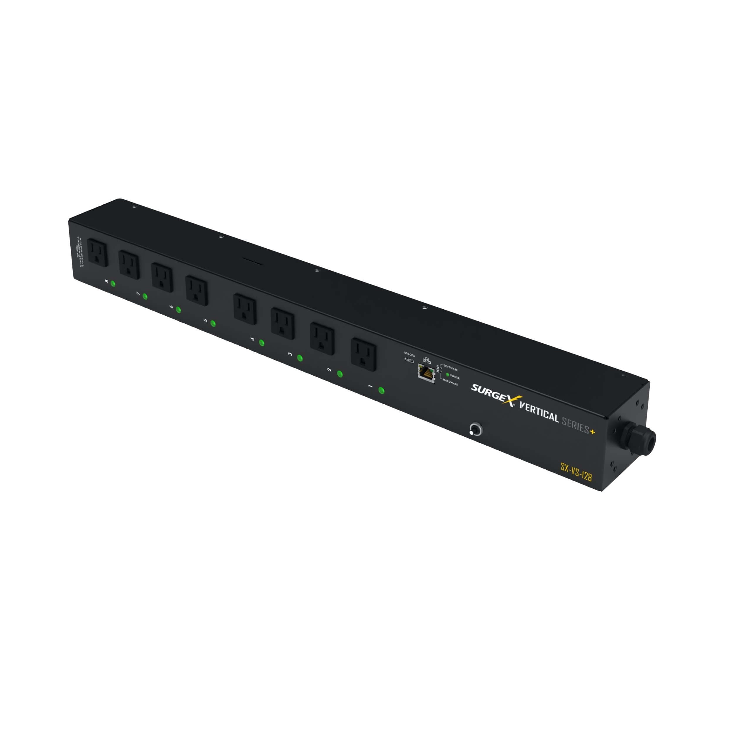 SurgeX SX-VS-128 - Vertical Series+ 12A 120V 8-Outlet Monitored PDU, without cord