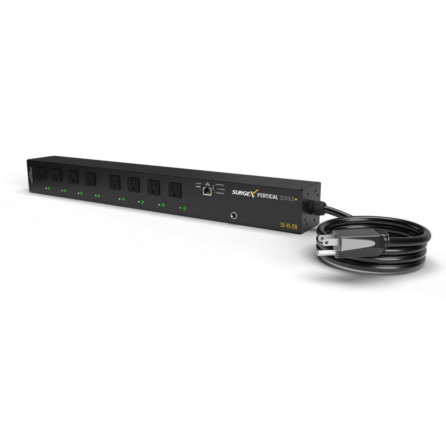 SurgeX SX-VS-128 - Vertical Series+ 12A 120V 8-Outlet Monitored PDU, with cord