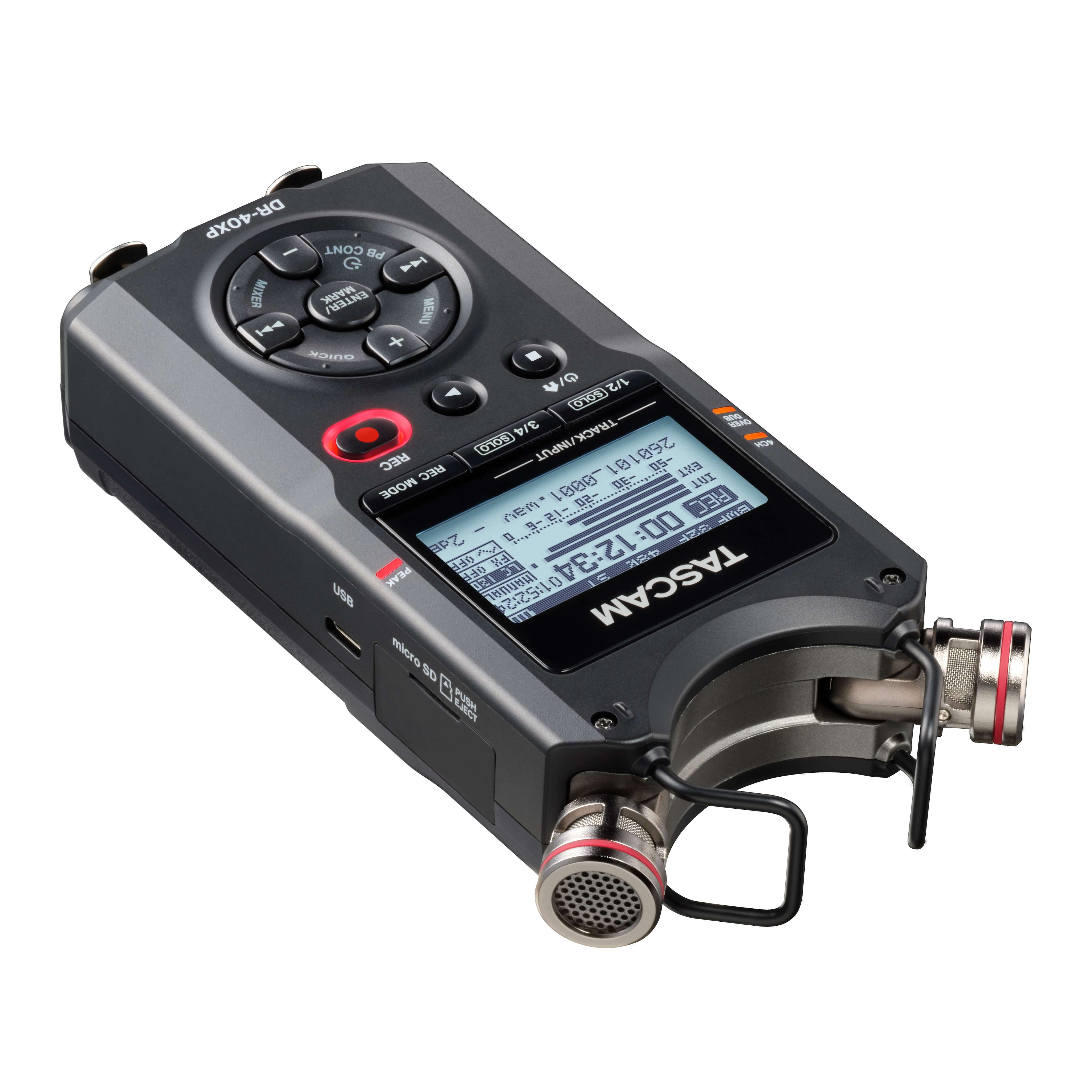 Tascam DR-40XP - 4-Ch 32-Bit Float Multi-Track Portable Field Recorder, right top a-b