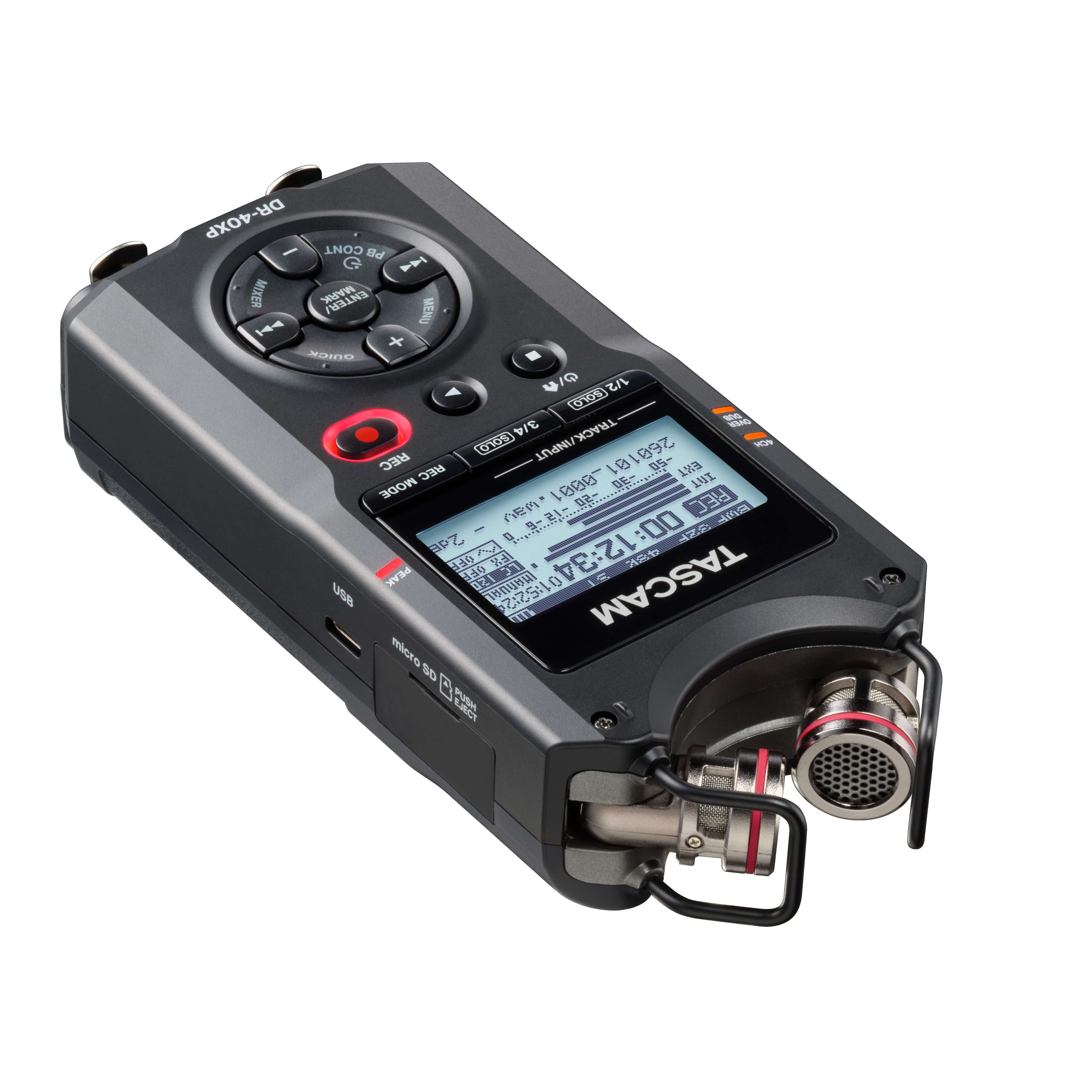 Tascam DR-40XP - 4-Ch 32-Bit Float Multi-Track Portable Field Recorder, right top x-y
