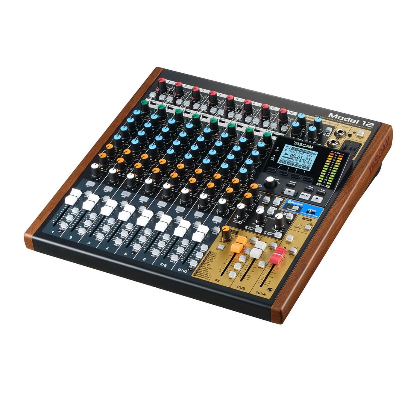 Tascam Model 12 - 12-Track Digital Recording Mixer with DAW Controller, angled right