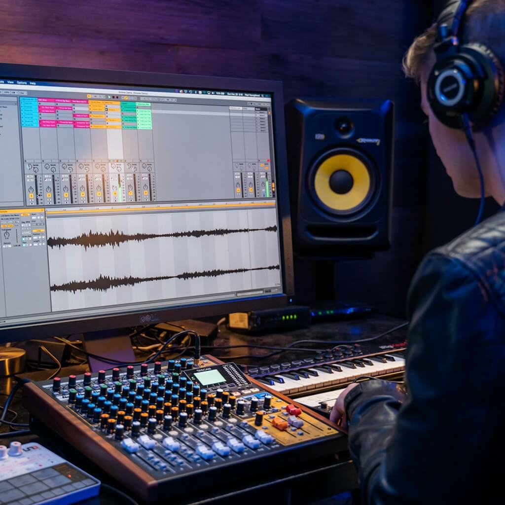 Tascam Model 12 - 12-Track Digital Recording Mixer with DAW Controller, in the studio