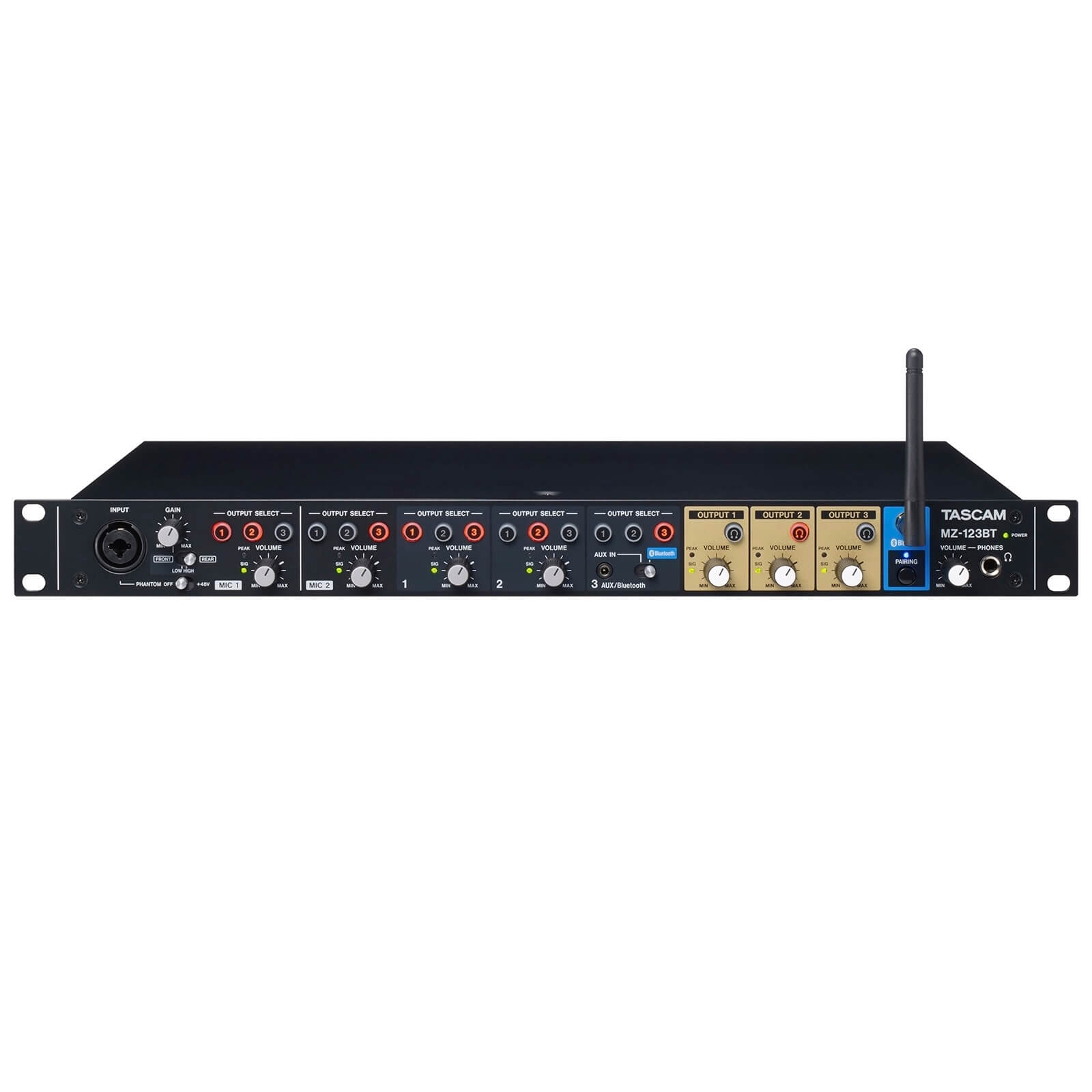 Tascam MZ-123BT - 3-Channel Rackmount Multi-Zone Mixer with Bluetooth, front