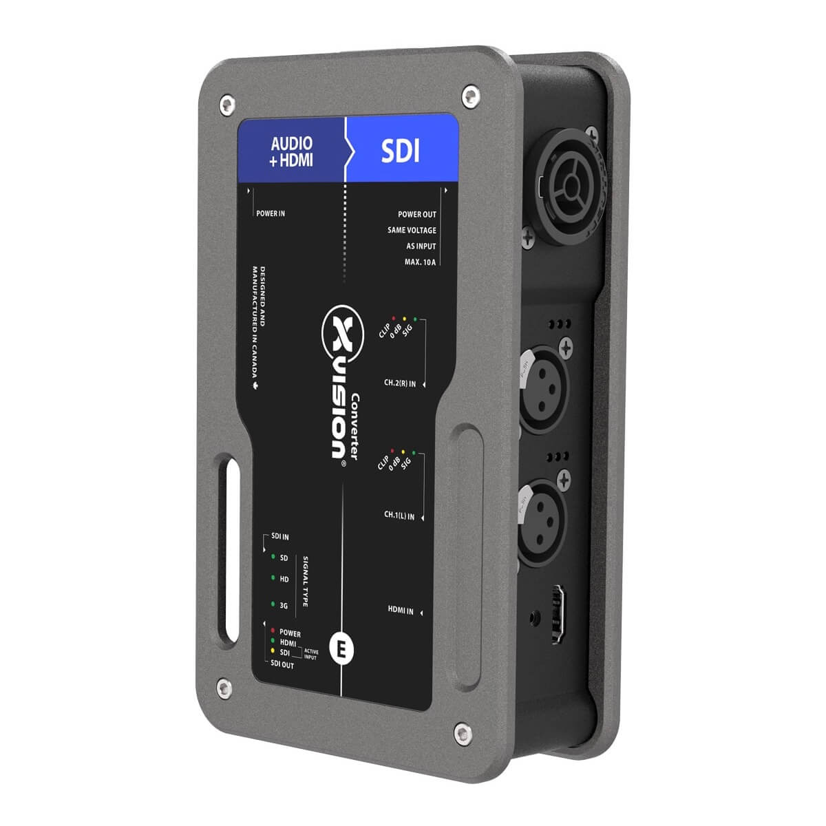 Theatrixx XVVAUDIO2SDIT1 - xVision Converter SDI Audio Embedder with True1 connector, front angle