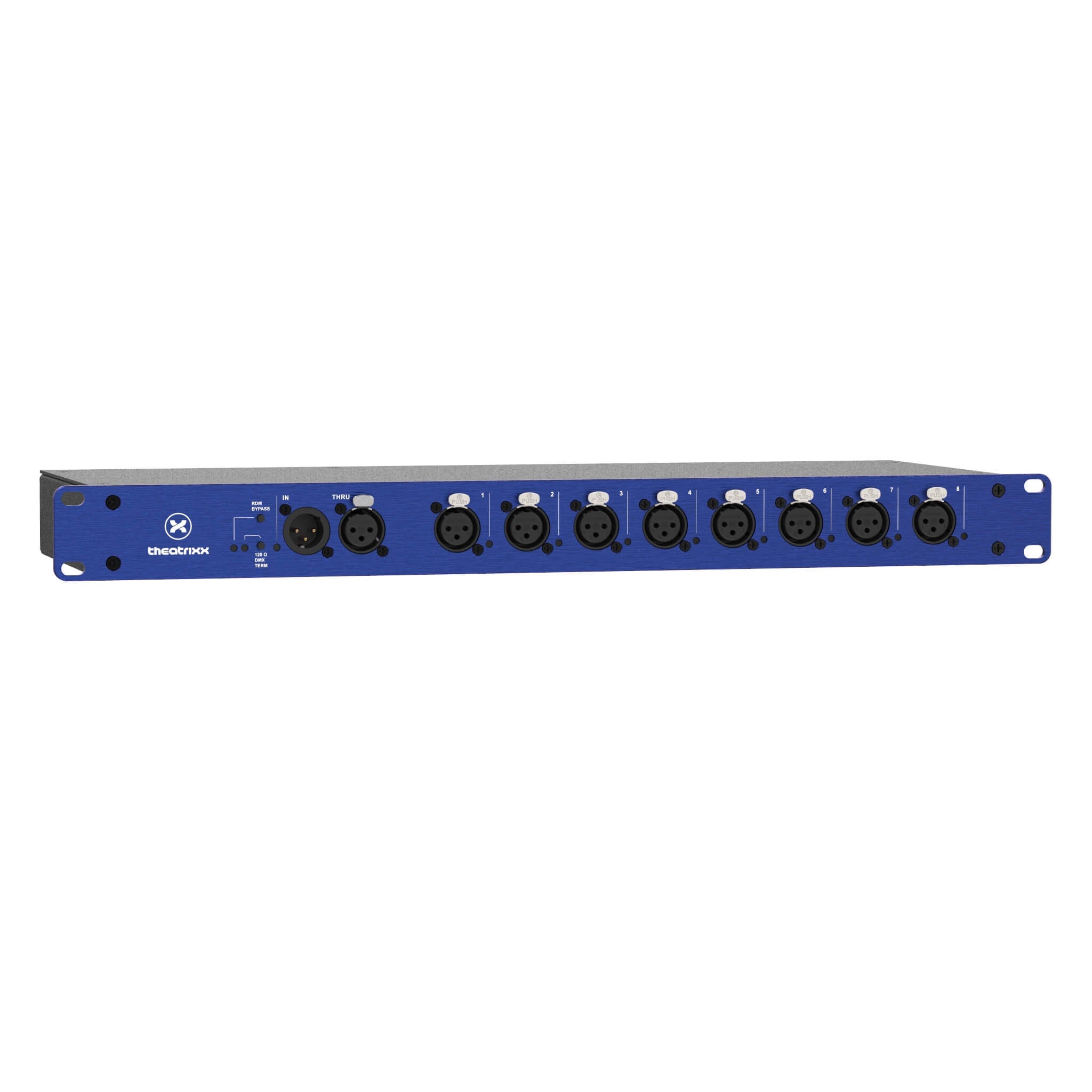 Theatrixx XVVR-OPTO3 - XLR3 DMX/RDM Splitter/Isolator 1:8 + Thru, angle