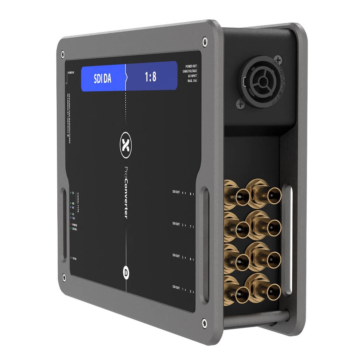Theatrixx XVVSDIDA8-12G - xVision Converter, 12G-SDI Distribution Amp 1:8 with True1, front angle