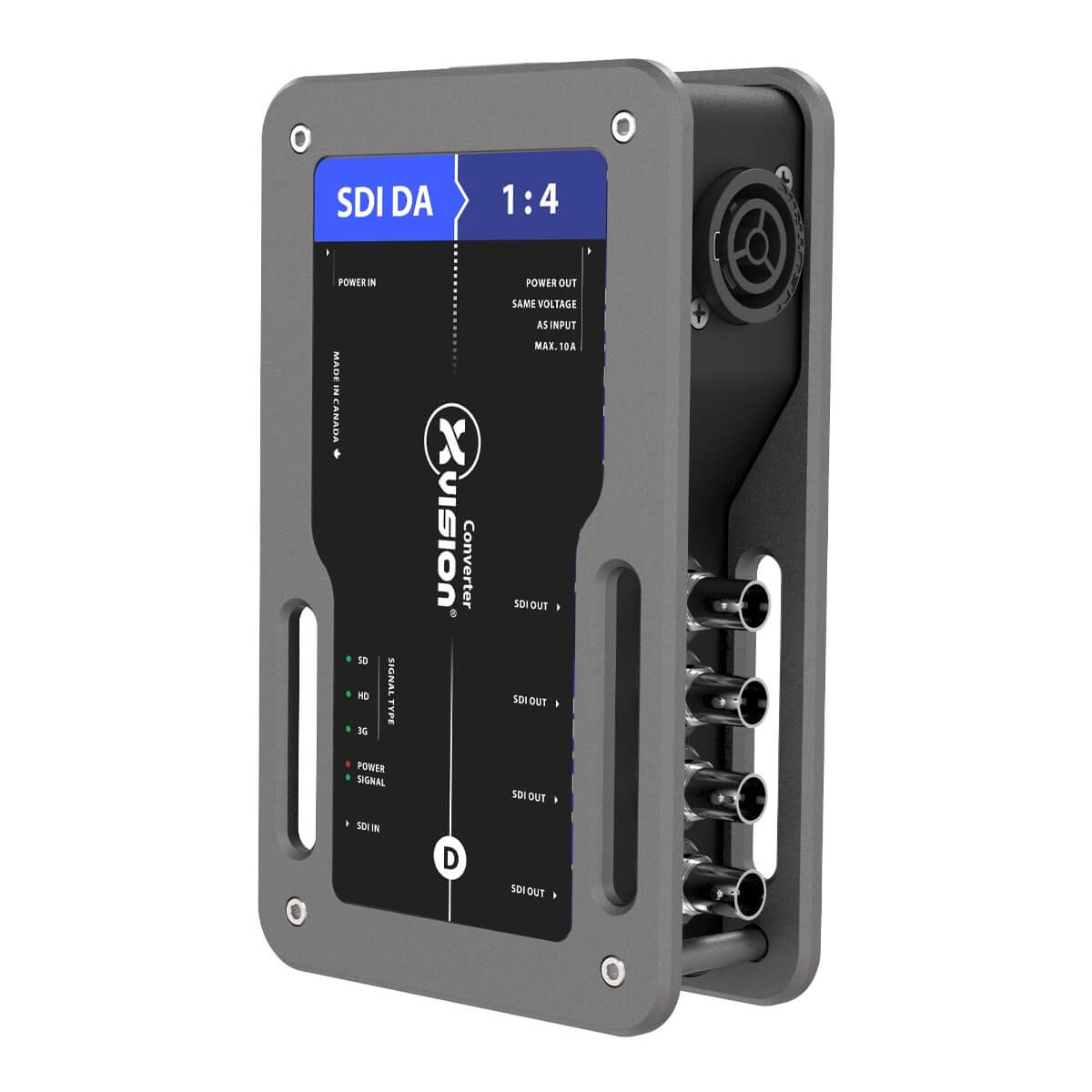Theatrixx XVVSDIDAT1 - xVision Converter, SDI Distribution Amp 1:4 with True1, front angle