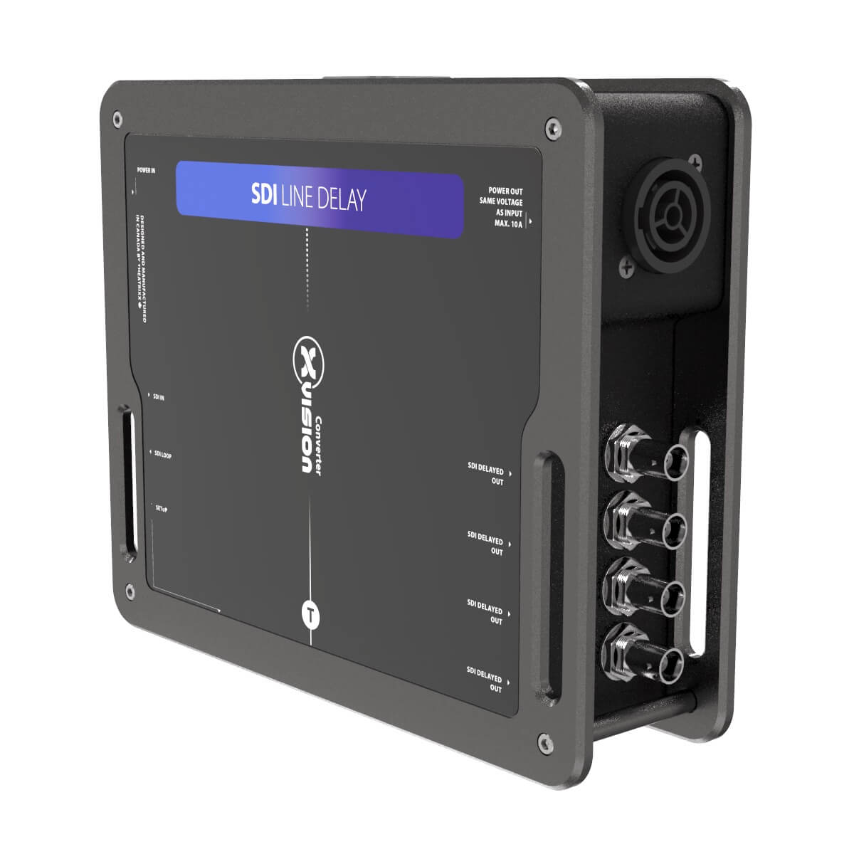 Theatrixx XVVSDIDLY - xVision Converter, 3G-SDI Line Delay with True1 connector, front angle