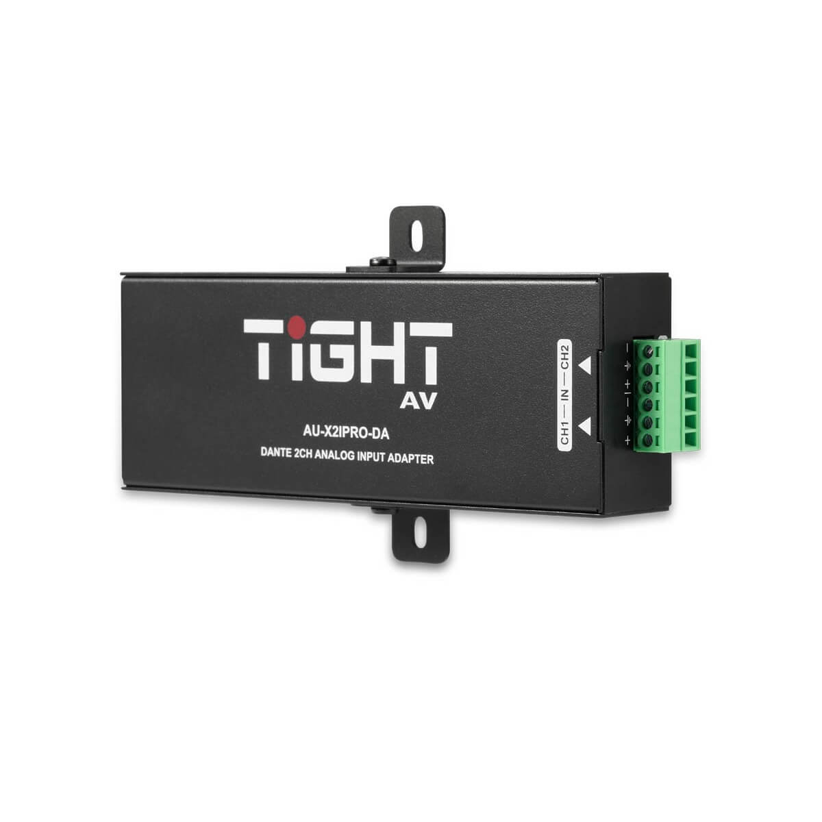 TiGHT AV AU-X2IPRO-DA - Dante 2-ch PRO Input Adapter with Input Gain, angled left