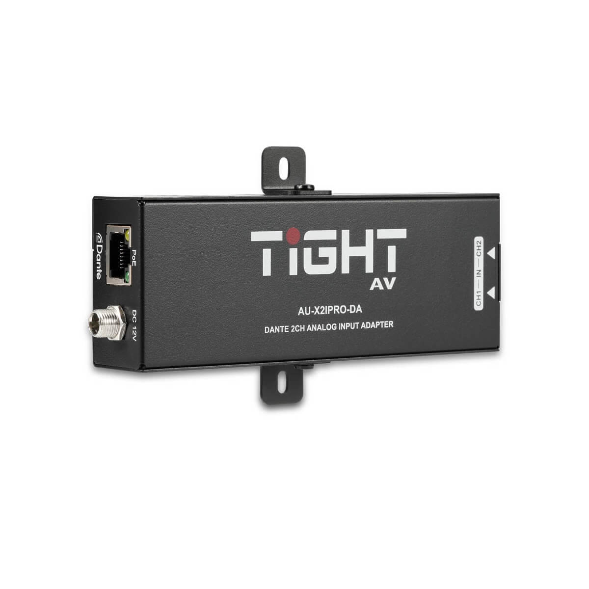 TiGHT AV AU-X2IPRO-DA - Dante 2-ch PRO Input Adapter with Input Gain, angled right