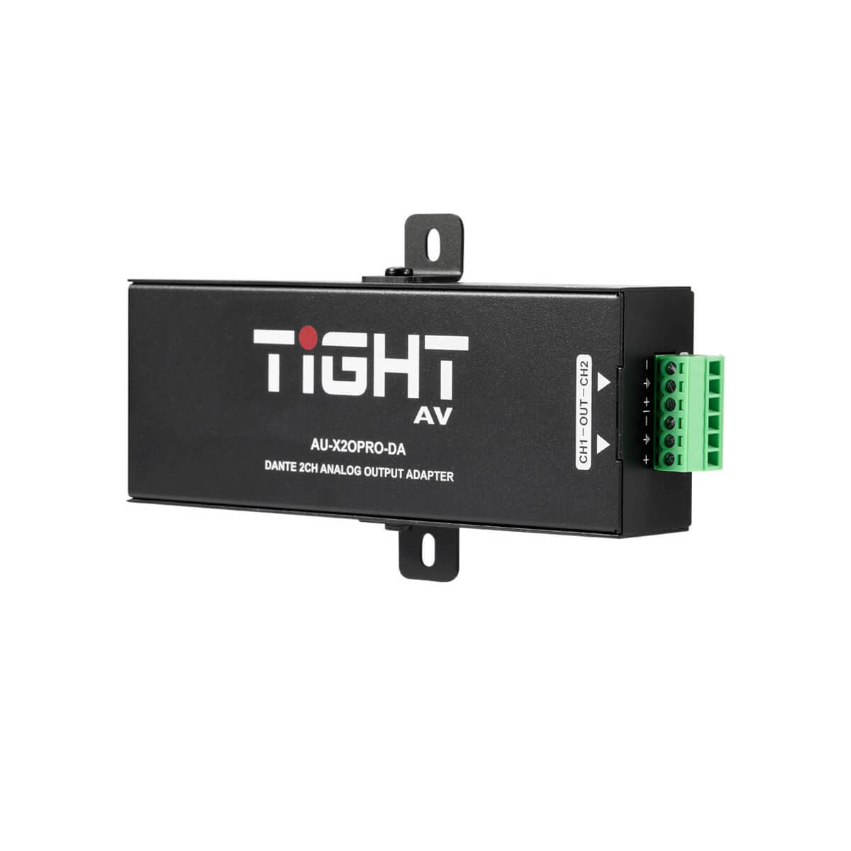 TiGHT AV AU-X2OPRO-DA - Dante 2-ch PRO Output Adapter with Output Gain, angled left