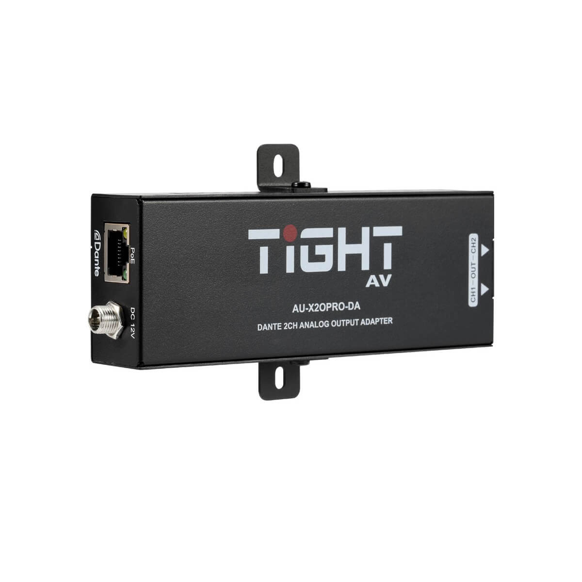 TiGHT AV AU-X2OPRO-DA - Dante 2-ch PRO Output Adapter with Output Gain, angled right