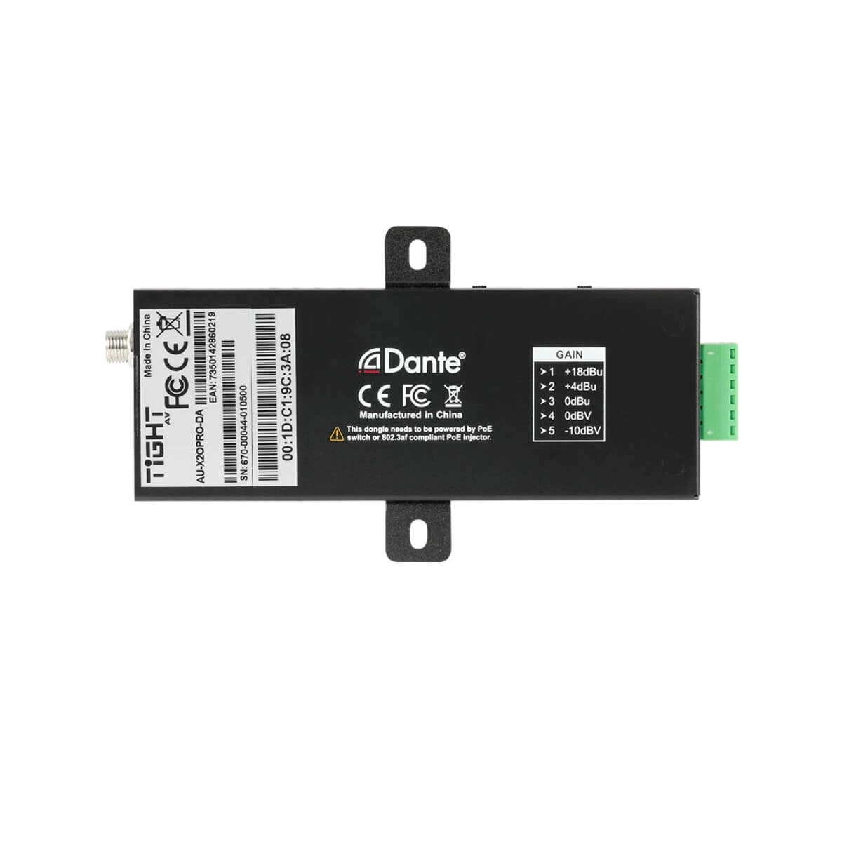 TiGHT AV AU-X2OPRO-DA - Dante 2-ch PRO Output Adapter with Output Gain, bottom