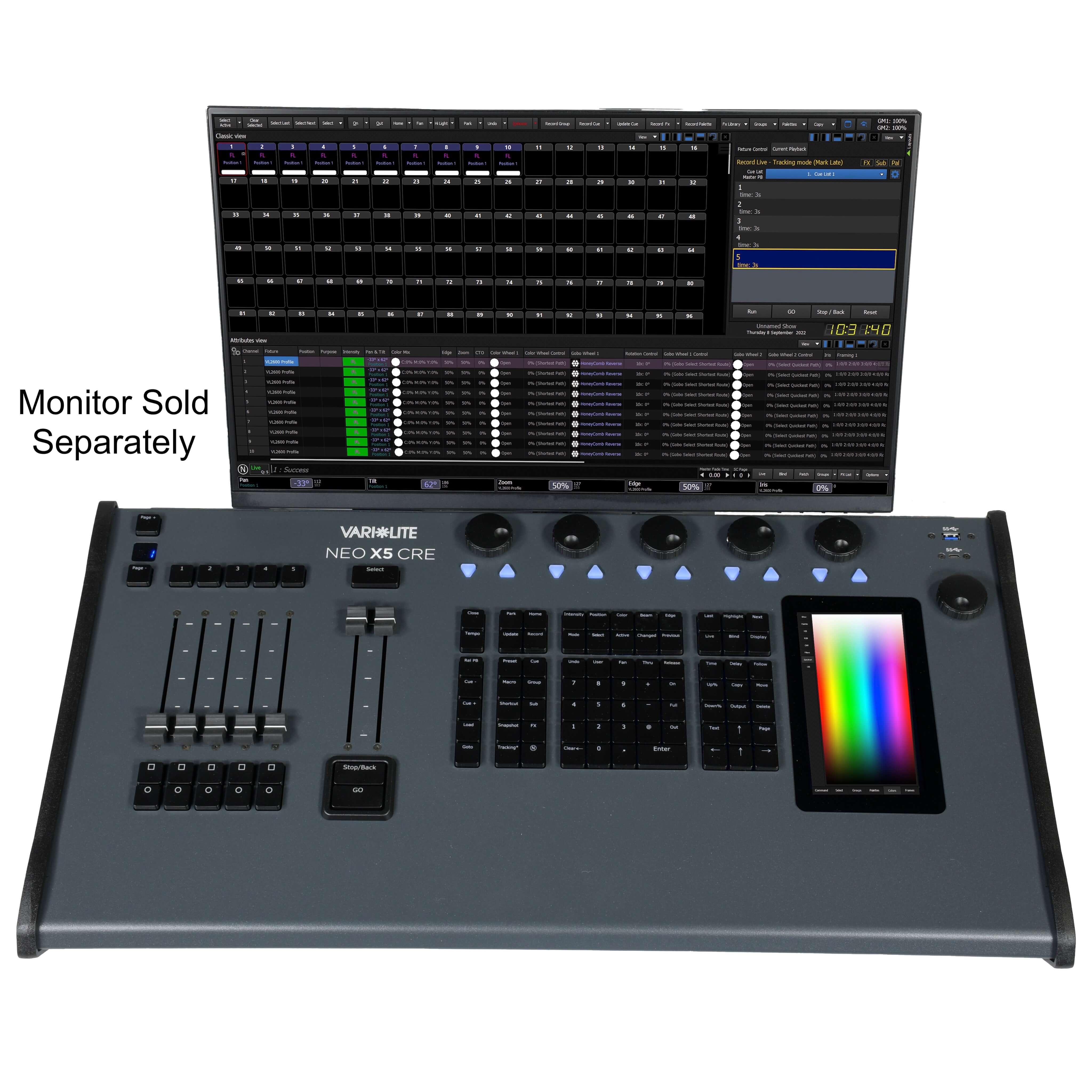 Vari-Lite Neo X5 CRE - 5 Fader, 100 Universe, Compact Lighting Console, monitor sold separately