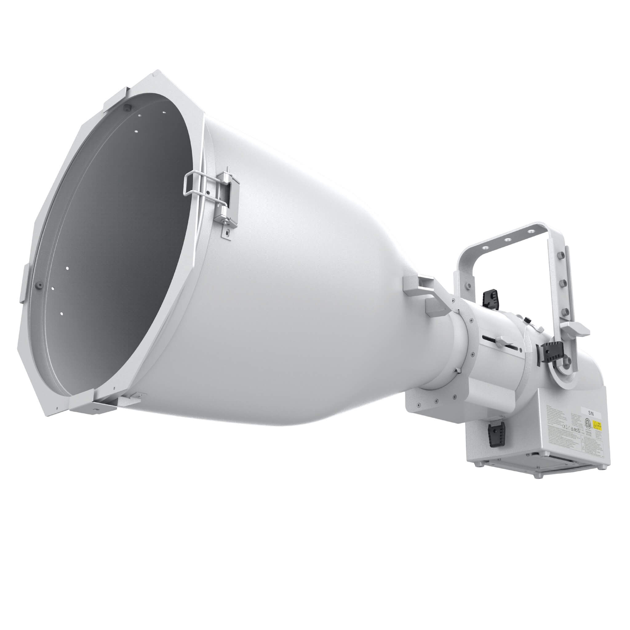 Vari-Lite VL600 Acclaim PLE WW Warm White LED Ellipsoidal Profile, white. Shown with optional D5 lens tube.