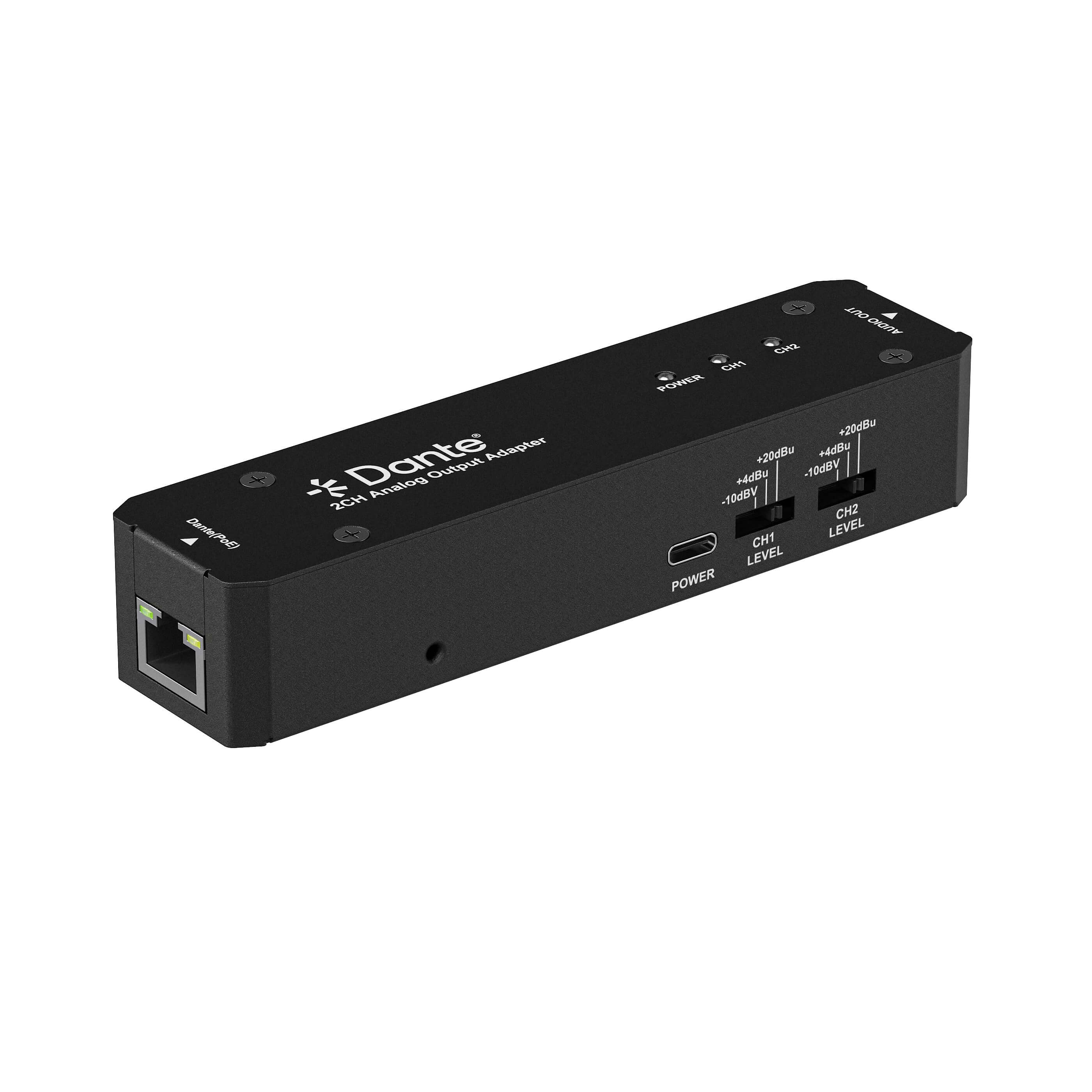 WyreStorm CON-DNT-ANLG - 2-Ch Dante/AES67 to Analog Audio Adapter, front