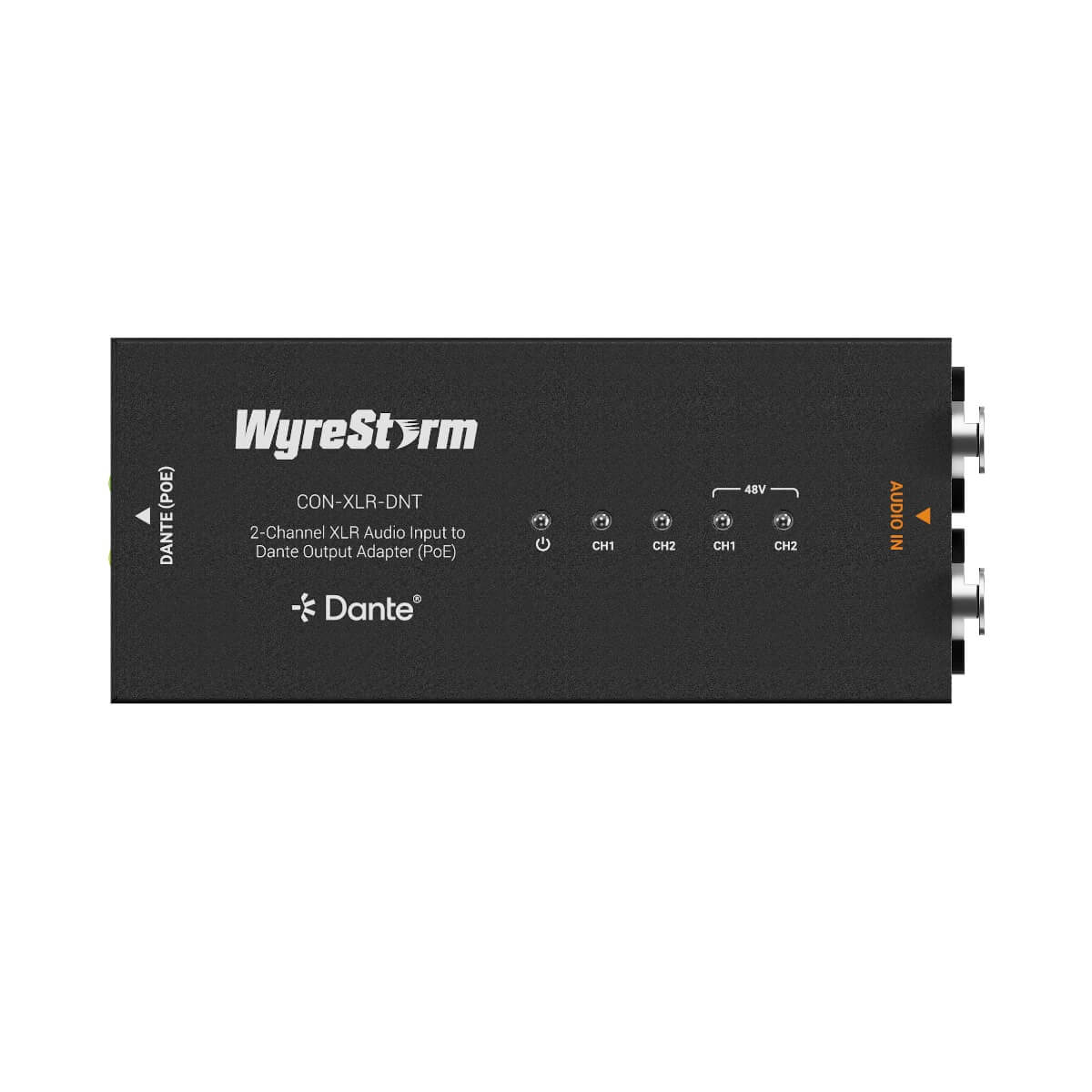 WyreStorm CON-XLR-DNT - 2-Ch XLR Analog Audio to Dante/AES67 Adapter, top