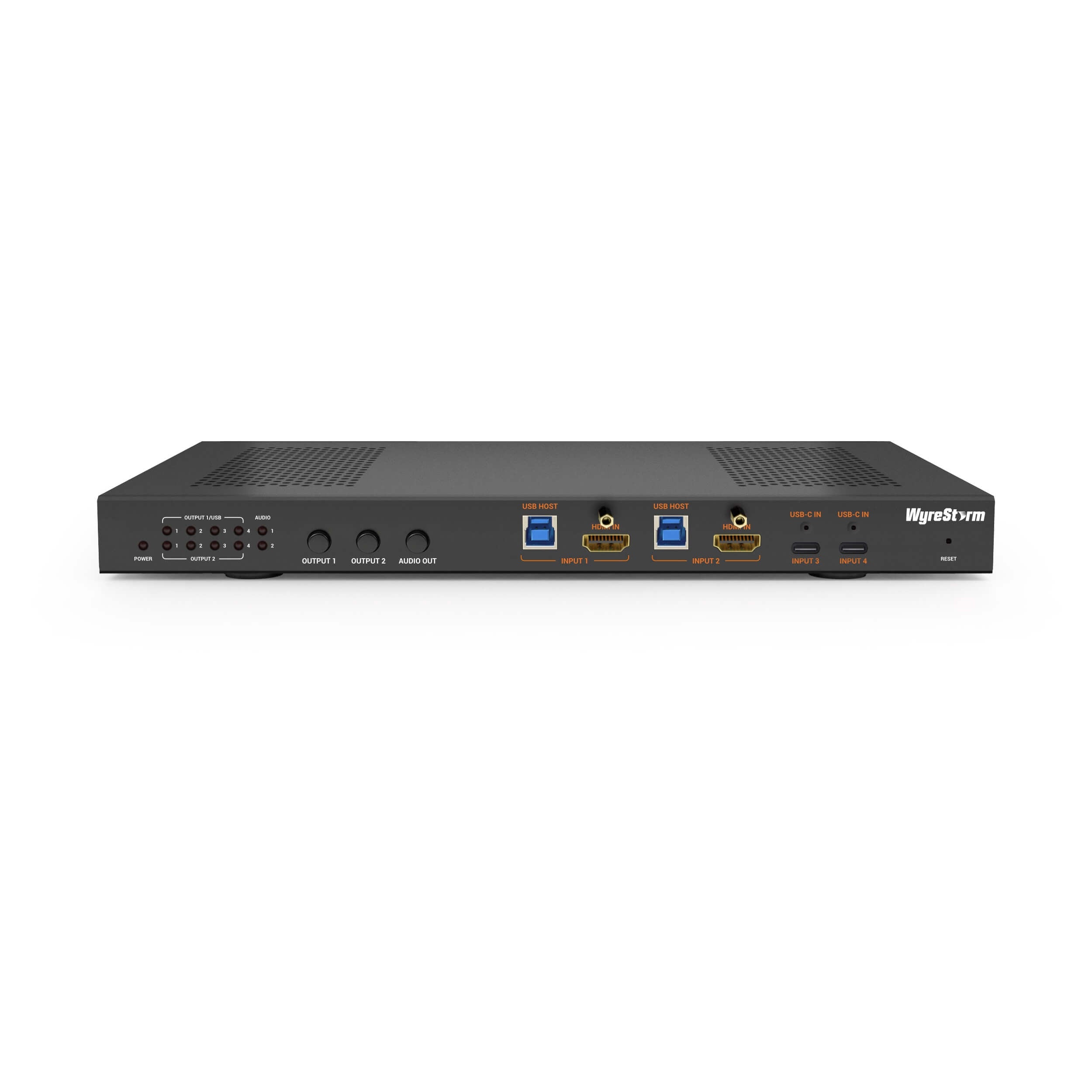 WyreStorm MX-0402-MST - 4K60 HDR 4x2 HDMI and USB-C Matrix Switcher, front