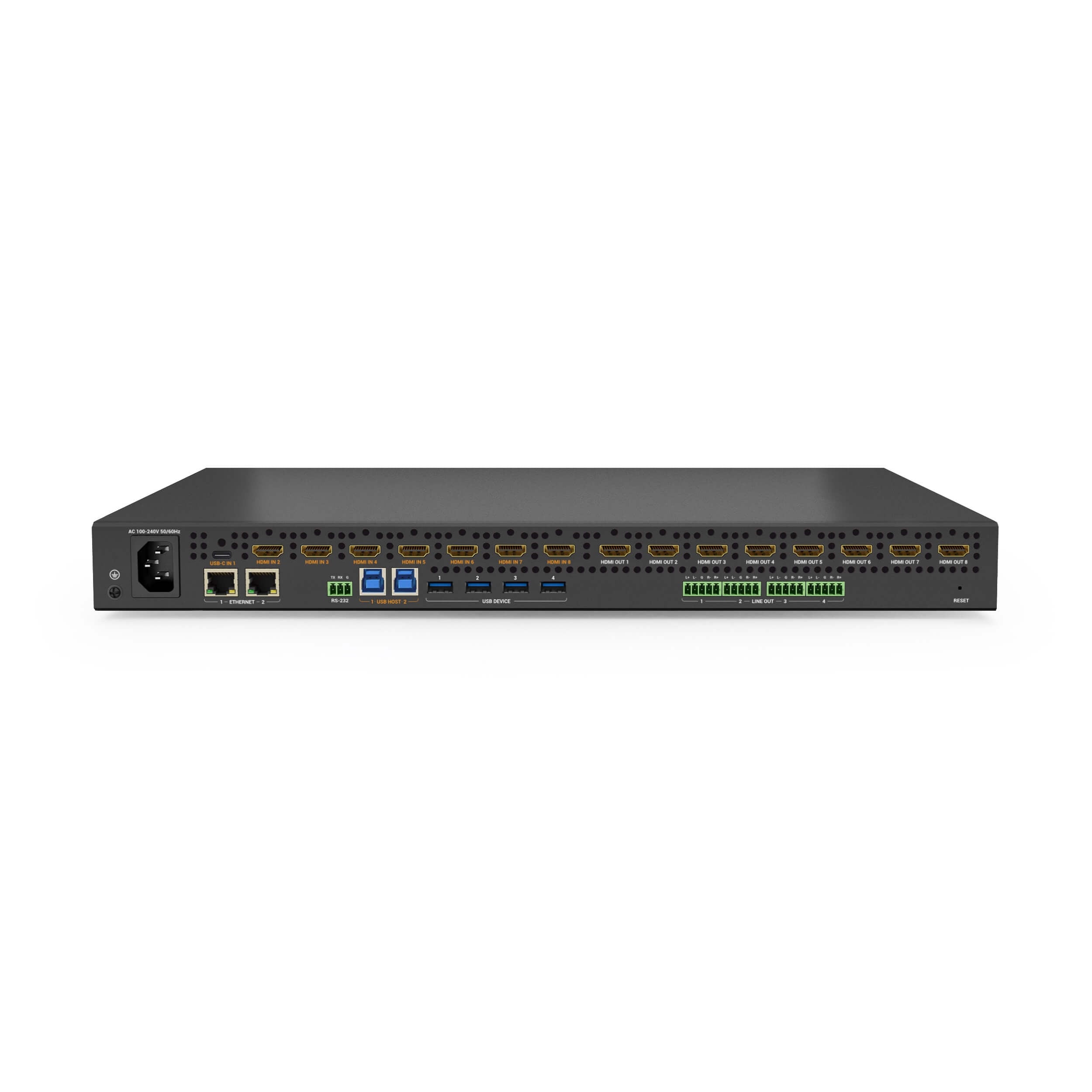 WyreStorm MX-0808-SCL-V2 - 4K60 8×8 HDMI Matrix Switcher with USB-C Input, rear
