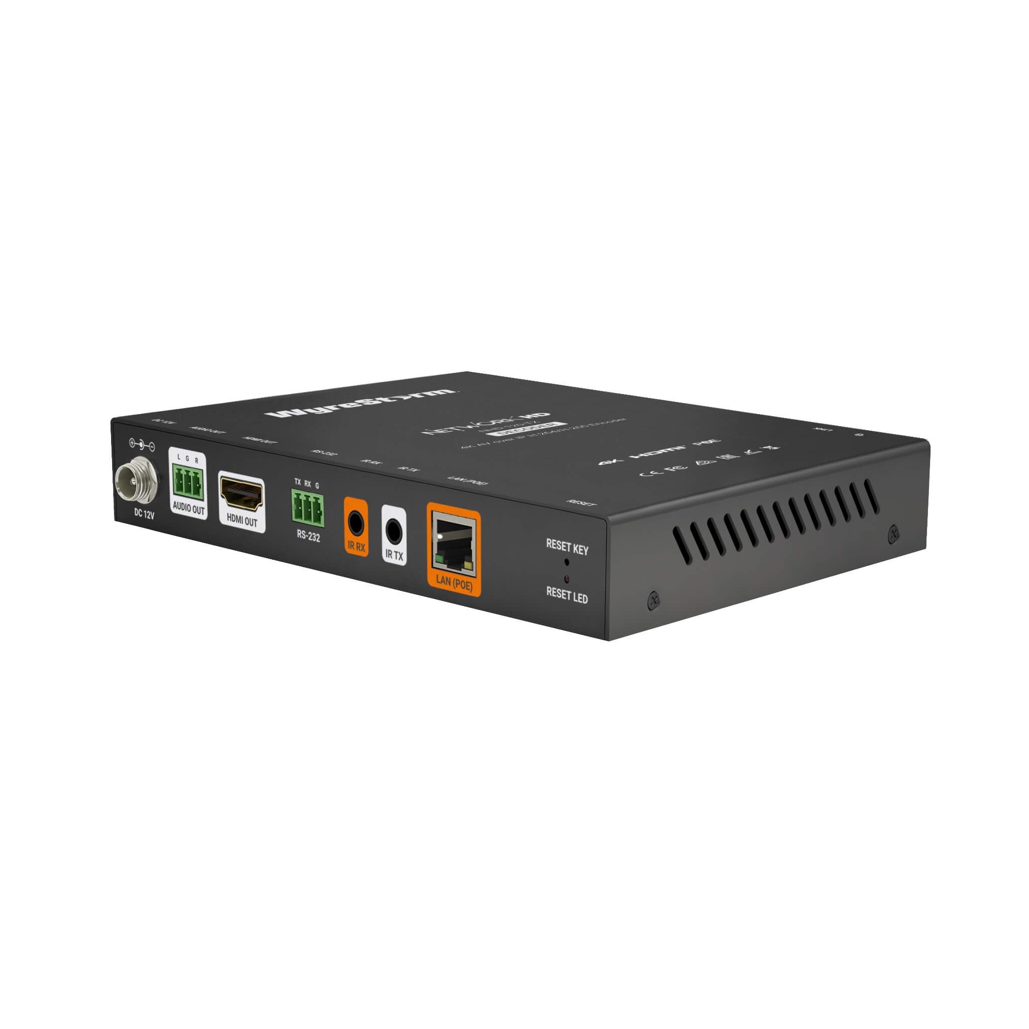 WyreStorm NHD-120-RX - 4K30Hz H.264/H.265 AVoIP Decoder, rear angle