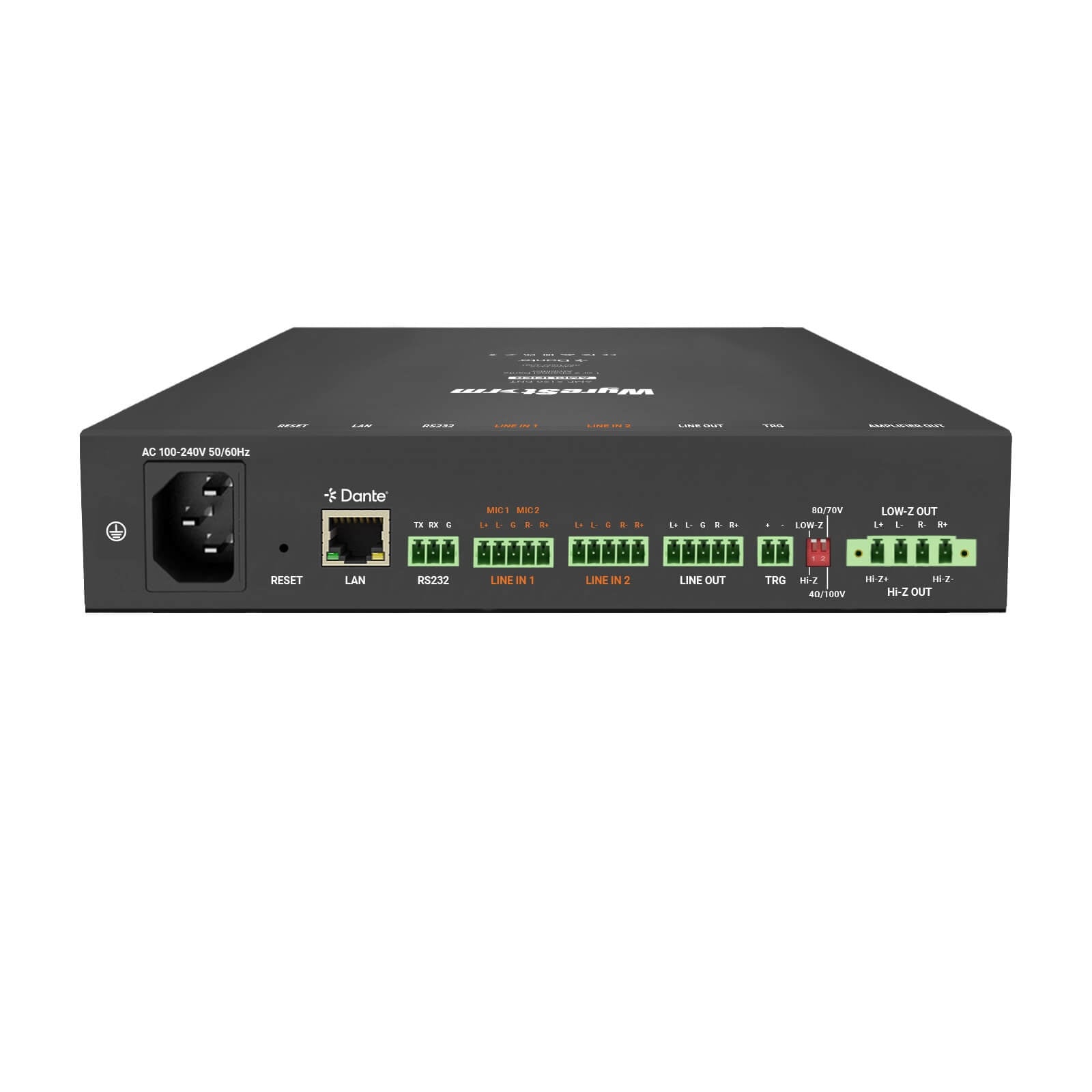 WyreStorm AMP-2120-DNT - 1 or 2 Channel Dante Audio Amplifier, rear