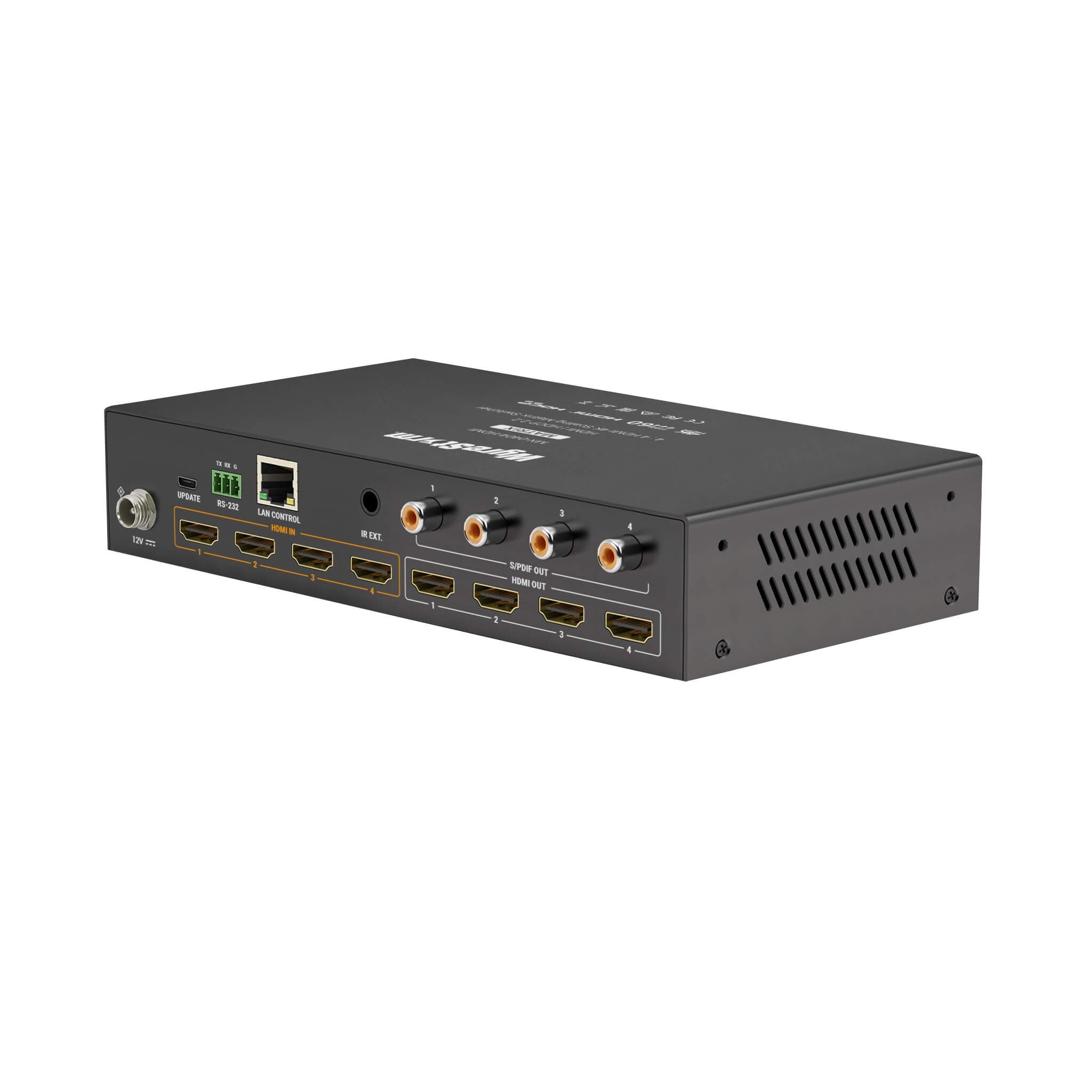 WyreStorm MX-0404-HDMI - 4K HDR 4k60 4×4 HDMI Matrix Switcher, rear angle