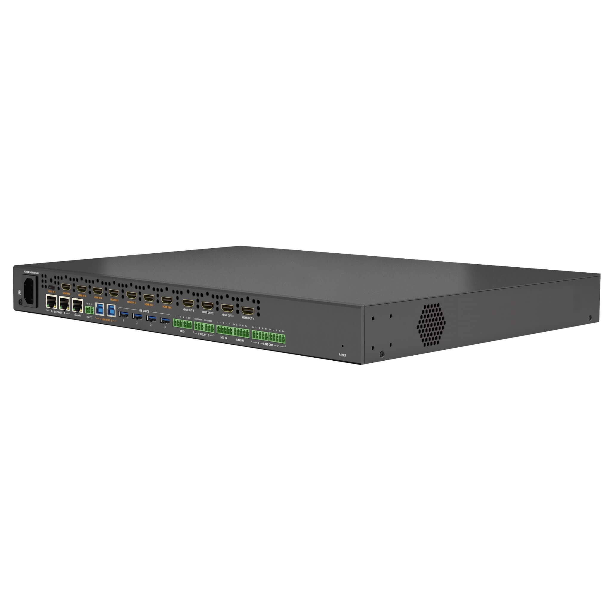 WyreStorm MX-0804-EDC - 8x4 Multi-Input Matrix Switcher, rear angle