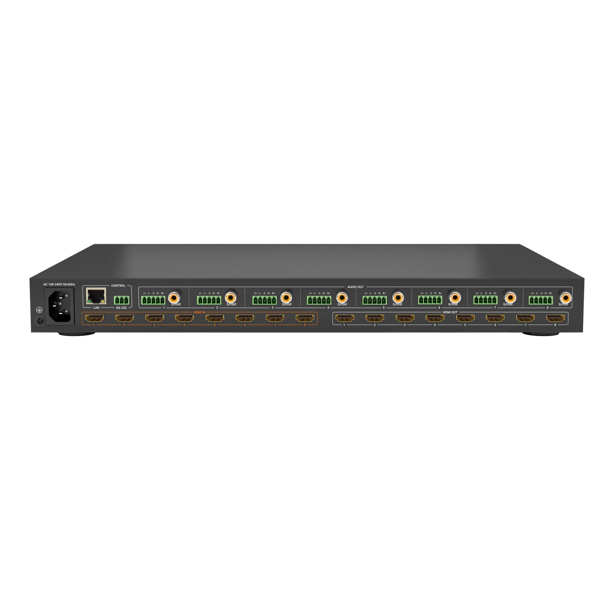 WyreStorm MX-0808-H2A-MK2 - 4K HDR 4:4:4 60Hz HDMI 8x8 Matrix Switcher, rear