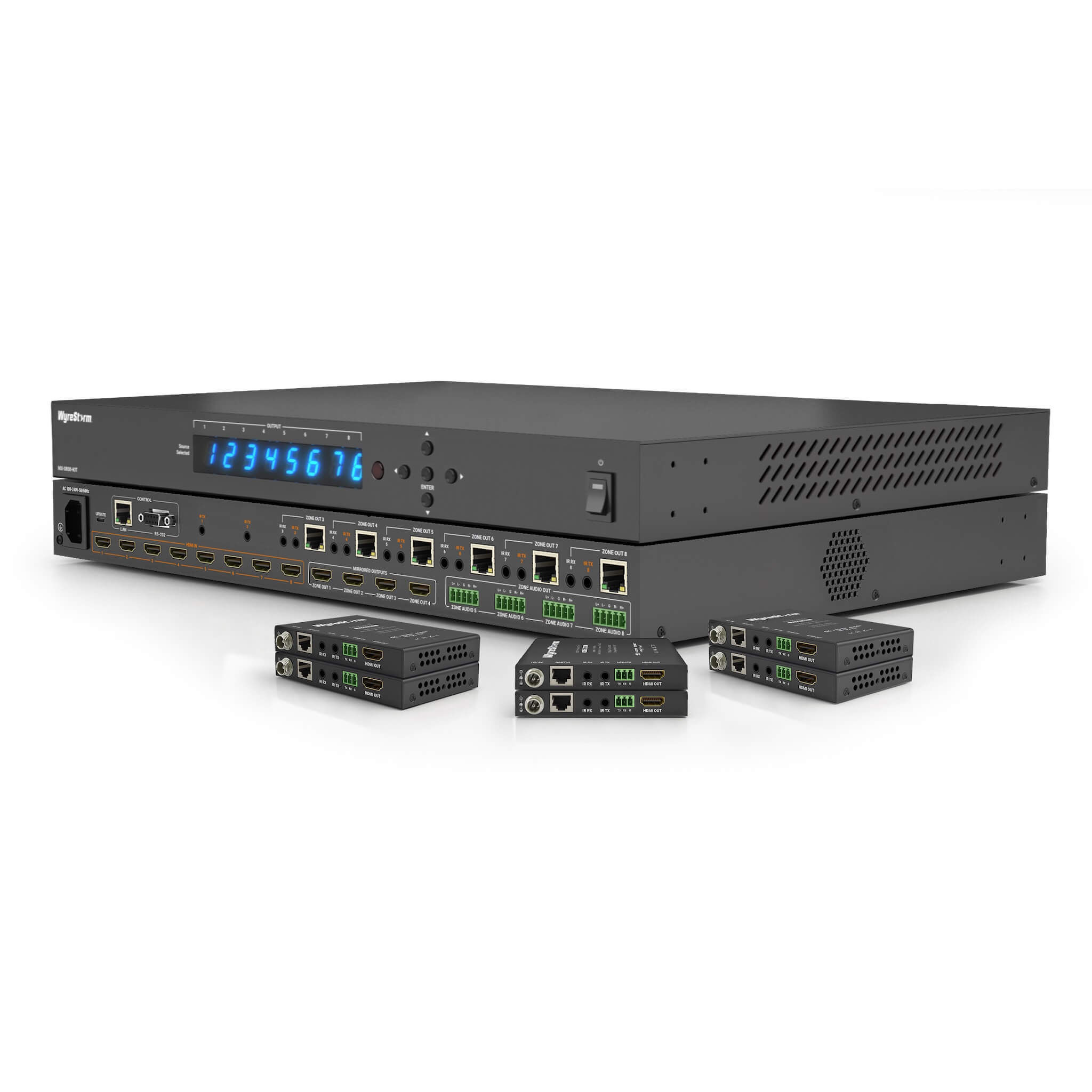 WyreStorm MX-0808-KIT-V2 - 4K 8×8 HDBaseT Matrix with 8 Receivers