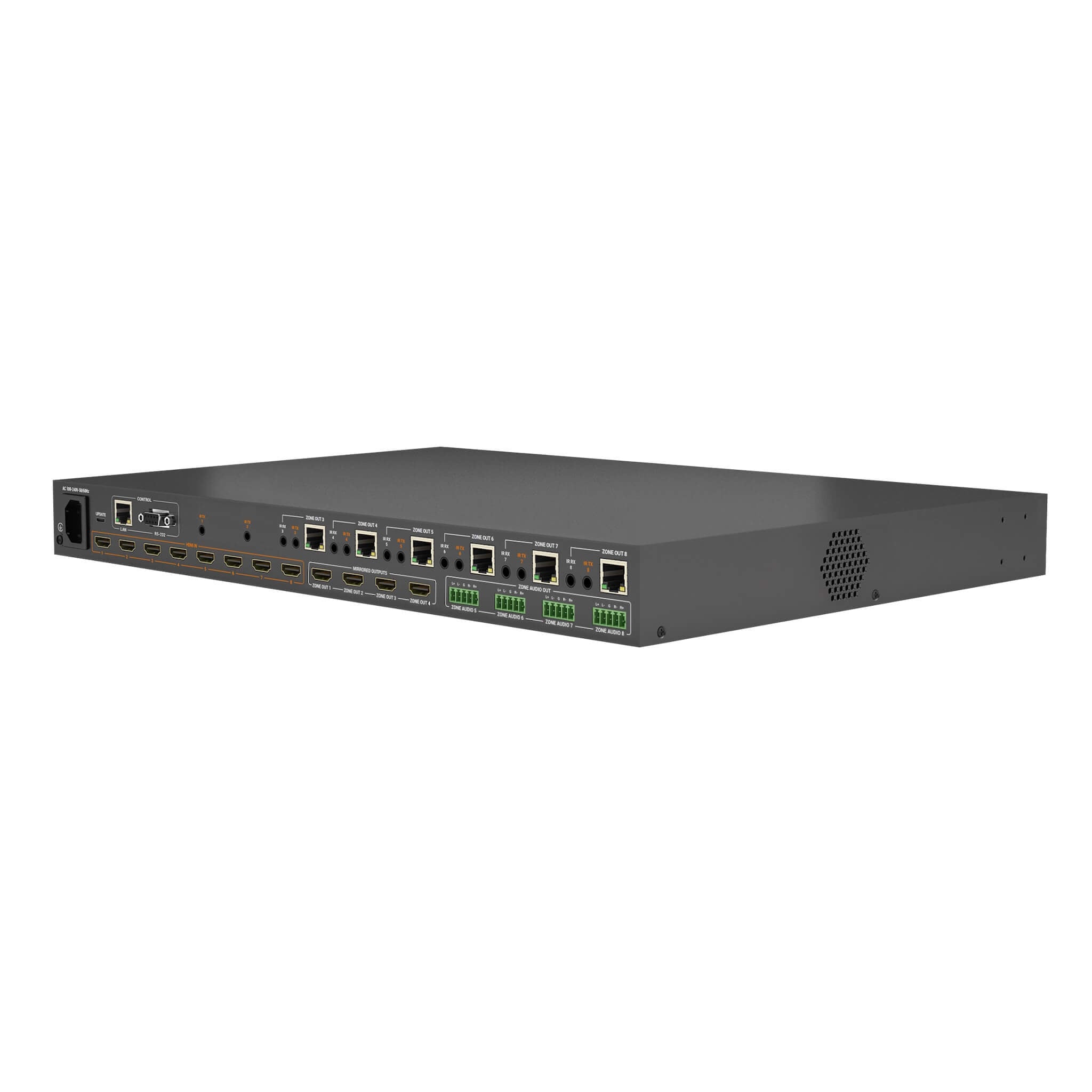 WyreStorm MX-0808-KIT-V2 - 4K 8×8 HDBaseT Matrix, rear angle