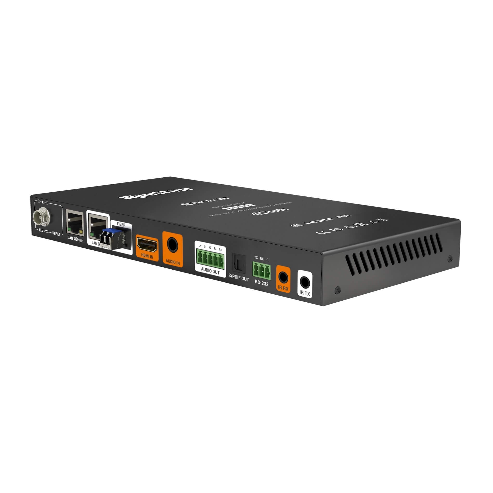 WyreStorm NHD-500-DNT-TX - 4K60 AVoIP JPEG2000 Encoder with Dante Audio, rear angle