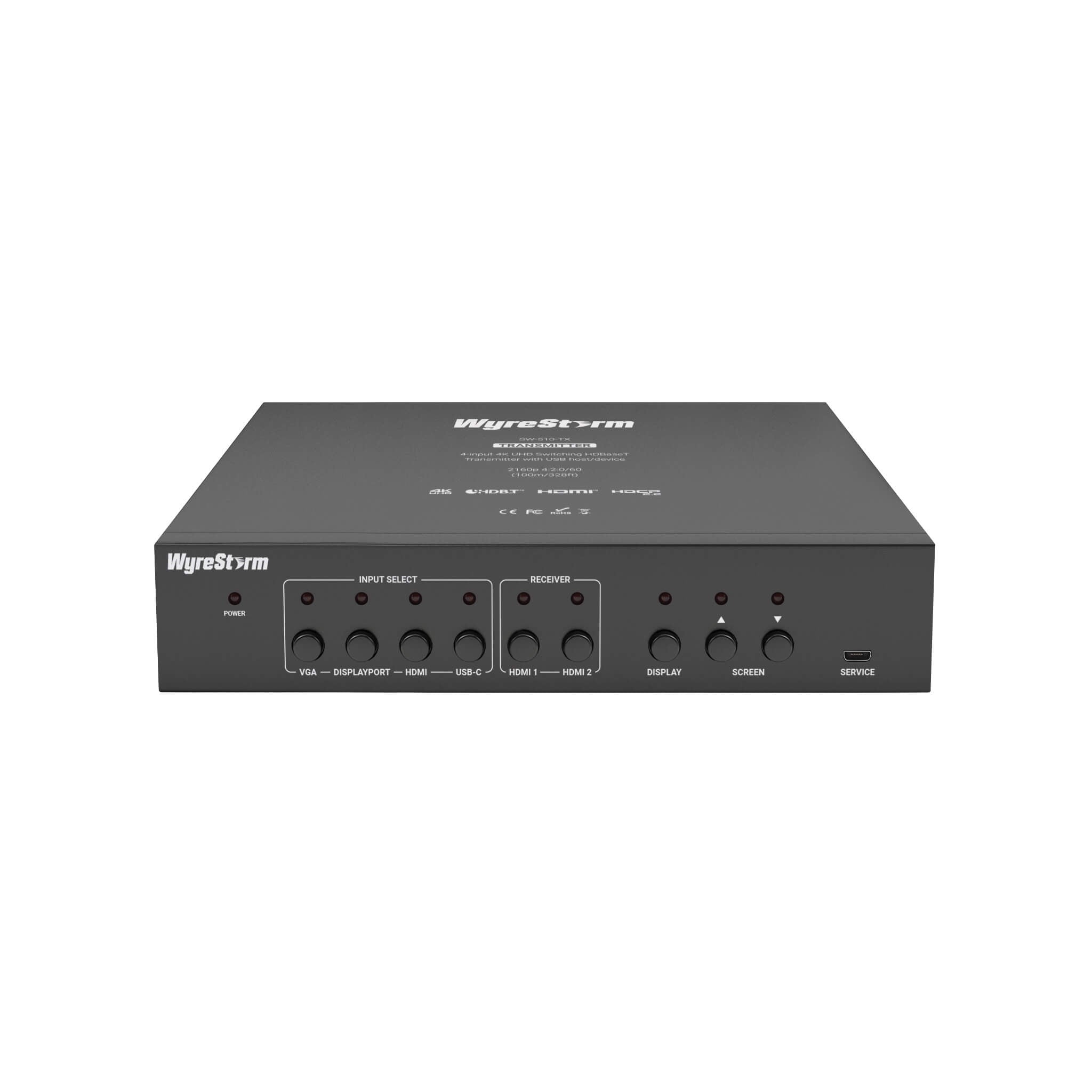 WyreStorm SW-510-TX - 4-Input 4K HDBaseT Switcher with USB, front