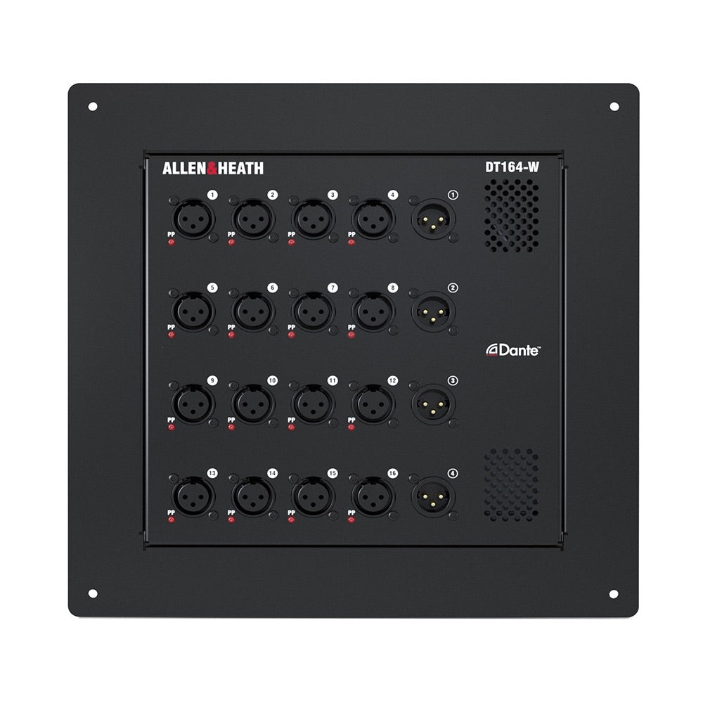 Allen & Heath DT164-W - 16 XLR Input, 4 XLR Output, Wall Mount Dante Expander, front bracket