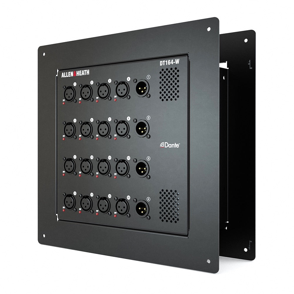 Allen & Heath DT164-W - 16 XLR Input, 4 XLR Output, Wall Mount Dante Expander, front bracket left view