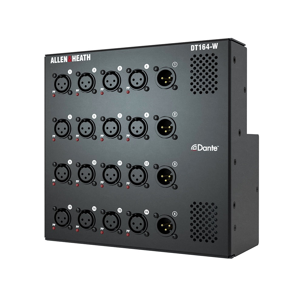 Allen & Heath DT164-W - 16 XLR Input, 4 XLR Output, Wall Mount Dante Expander, left angle view