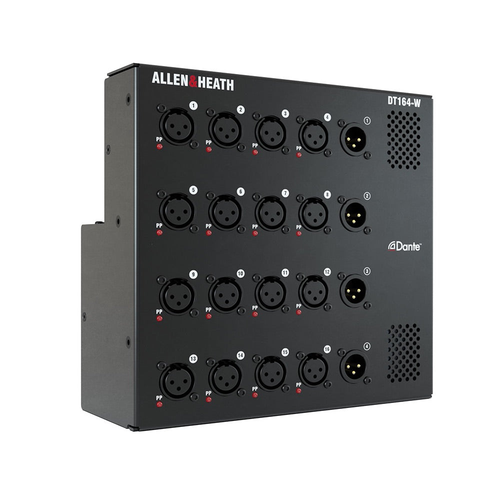 Allen & Heath DT164-W - 16 XLR Input, 4 XLR Output, Wall Mount Dante Expander, right angle view