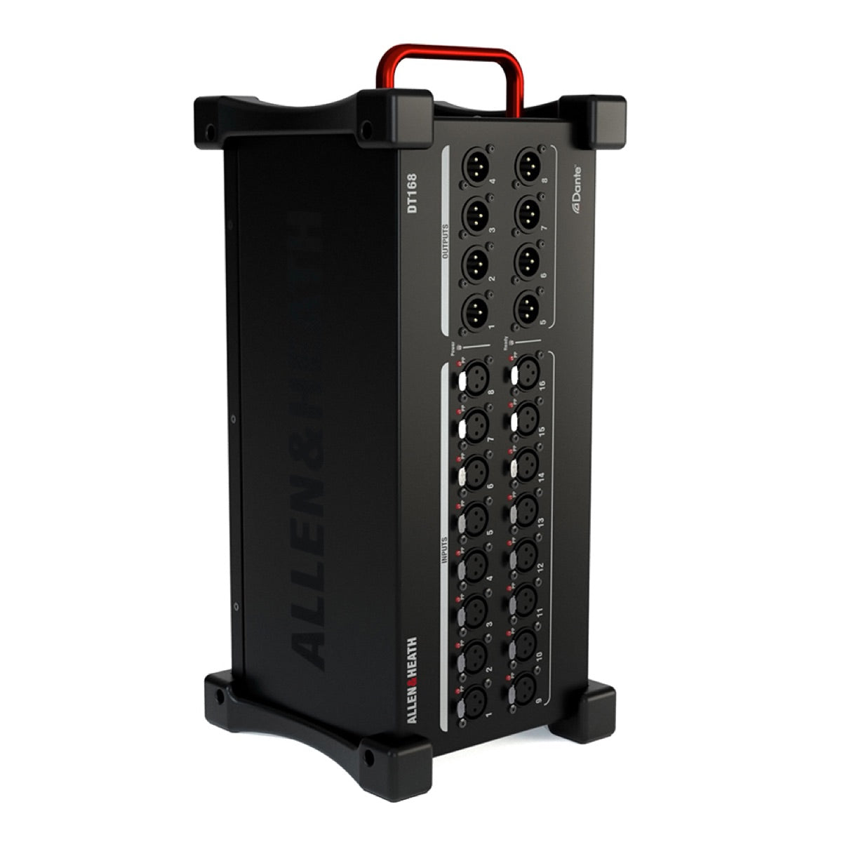 Allen & Heath DT168 - 16 XLR Input, 8 XLR Output, 96kHz Dante Expander, upright angle