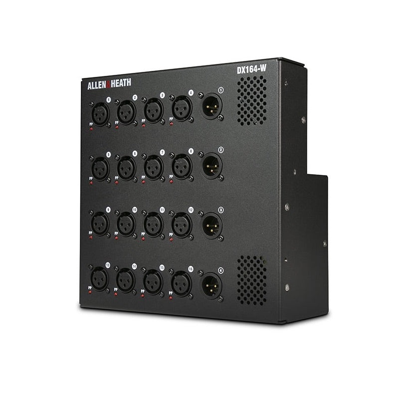 Allen & Heath DT164-W - 16 XLR Input, 4 XLR Output, Wall Mount DX Expander, front left angle
