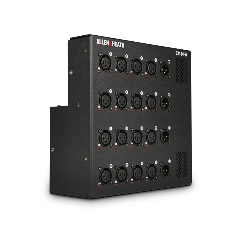 Allen & Heath DT164-W - 16 XLR Input, 4 XLR Output, Wall Mount DX Expander, front right angle