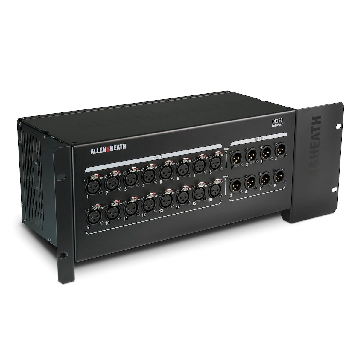Allen & Heath DX168 - 16 XLR Input, 8 XLR Output, 96kHz DX Expander, front angle view with optional rack mount kit