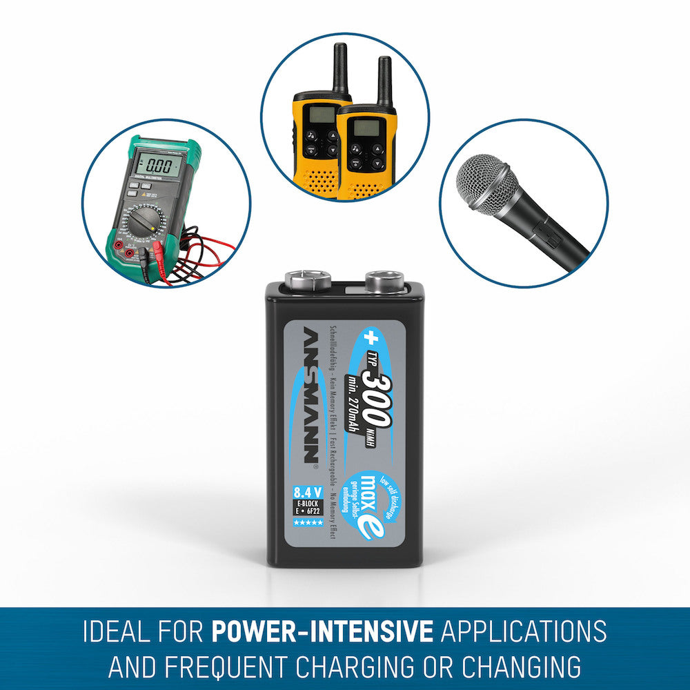 Ansmann 9V 300 mAh Rechargeable NiMH Battery ideal for power intensive applications