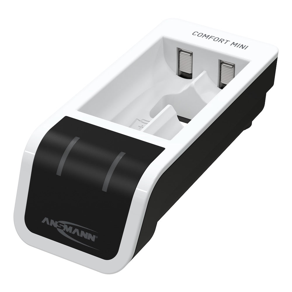 Ansmann Comfort Mini - USB Input Desktop Battery Charger, angle view, LEDs off